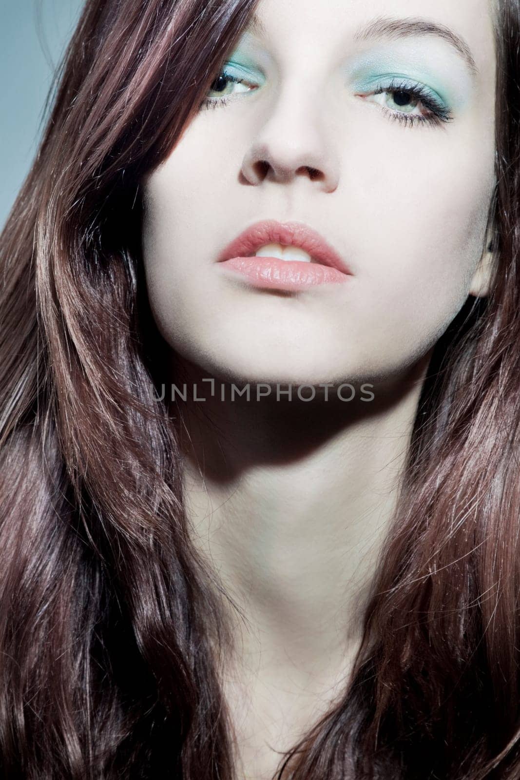 Beautiful young woman with healthy,shiny hair and makeup