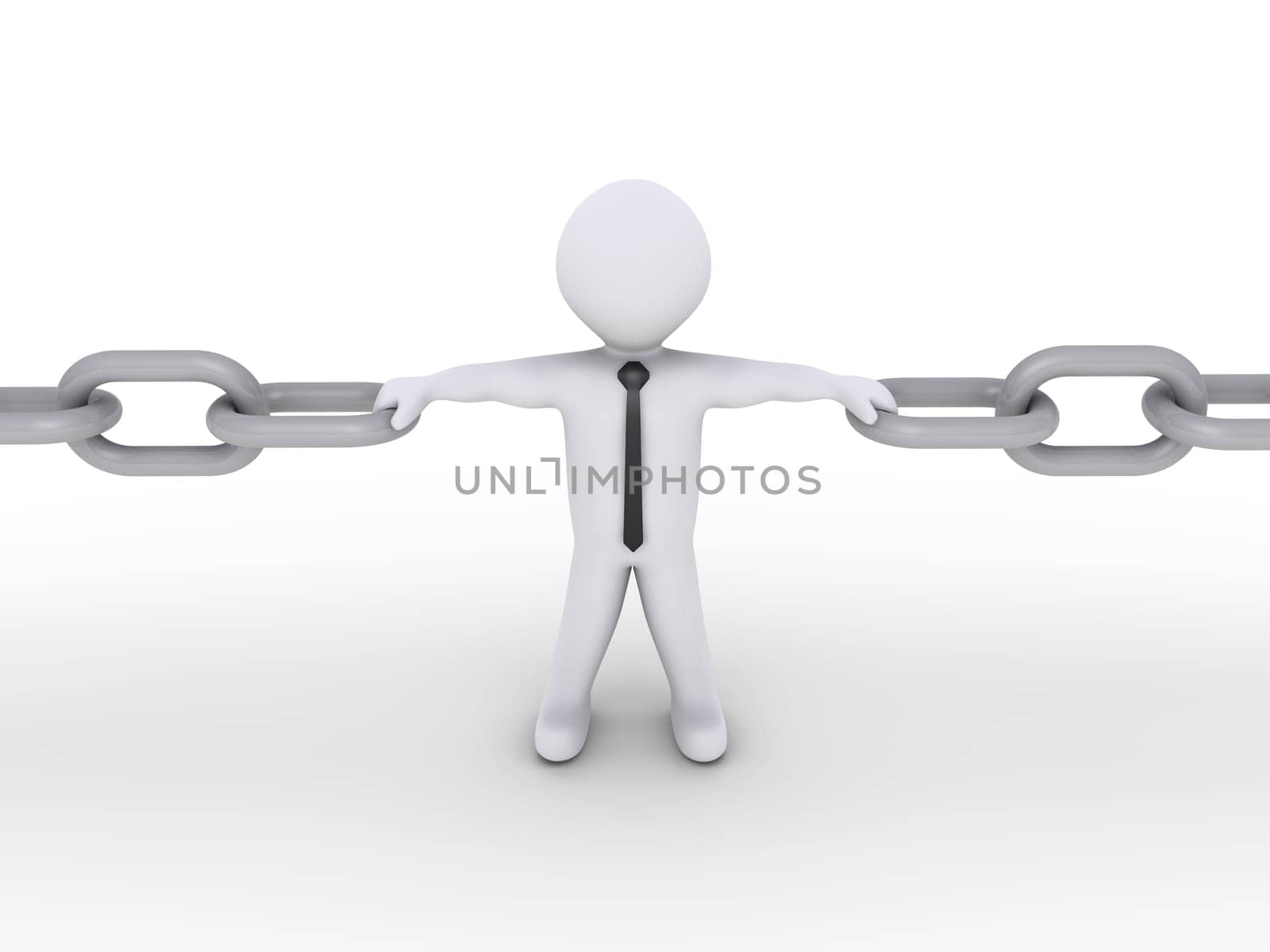 3d businessman is holding chains