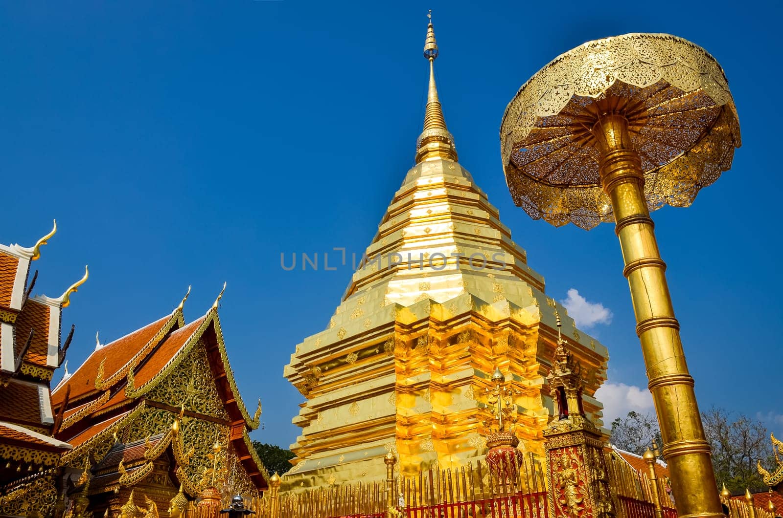 Golden temple Wat phra That in Doi Suthep, Chiang Mai, Northern Thailand