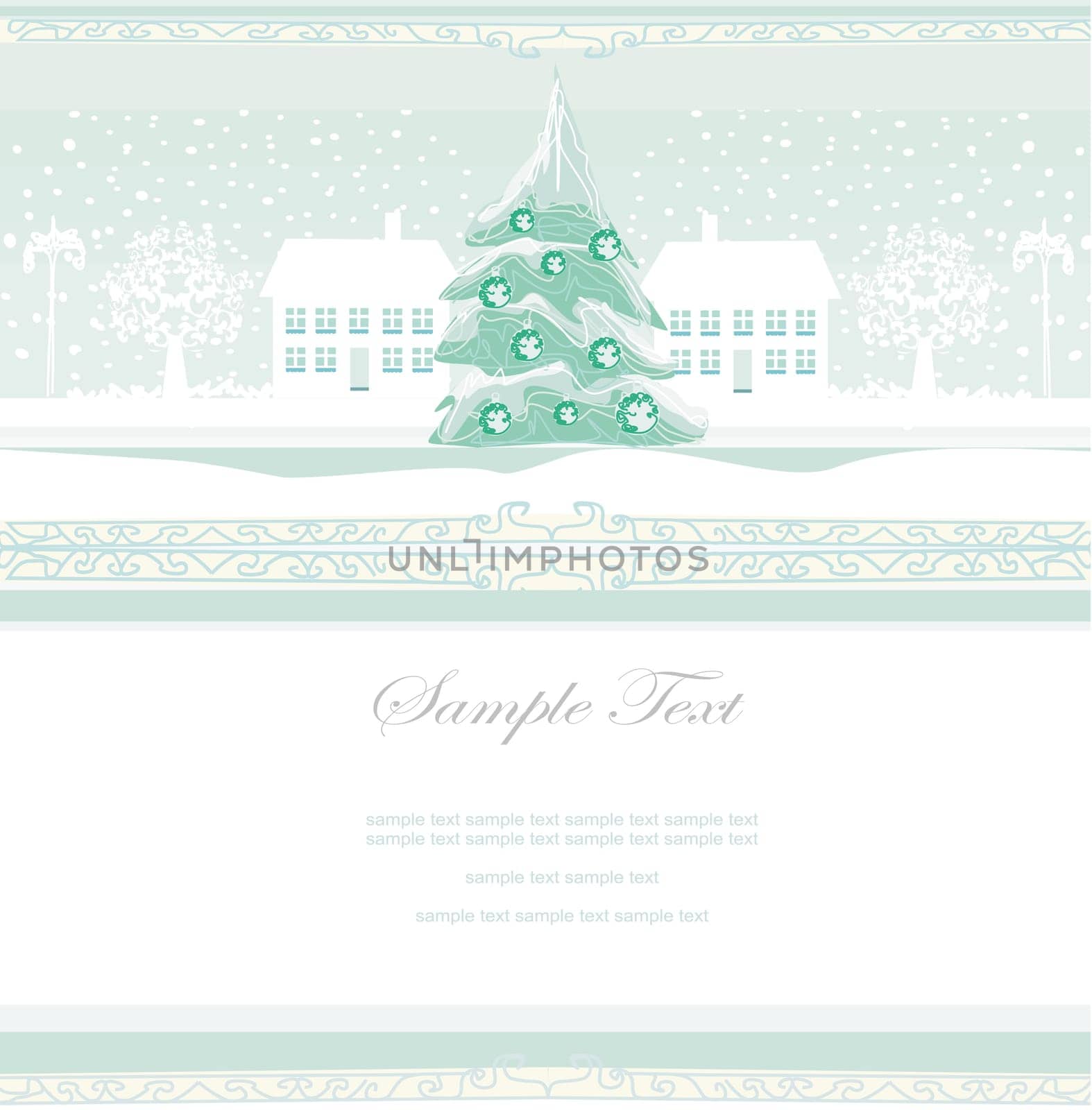 Abstract christmas tree on winter landscape card