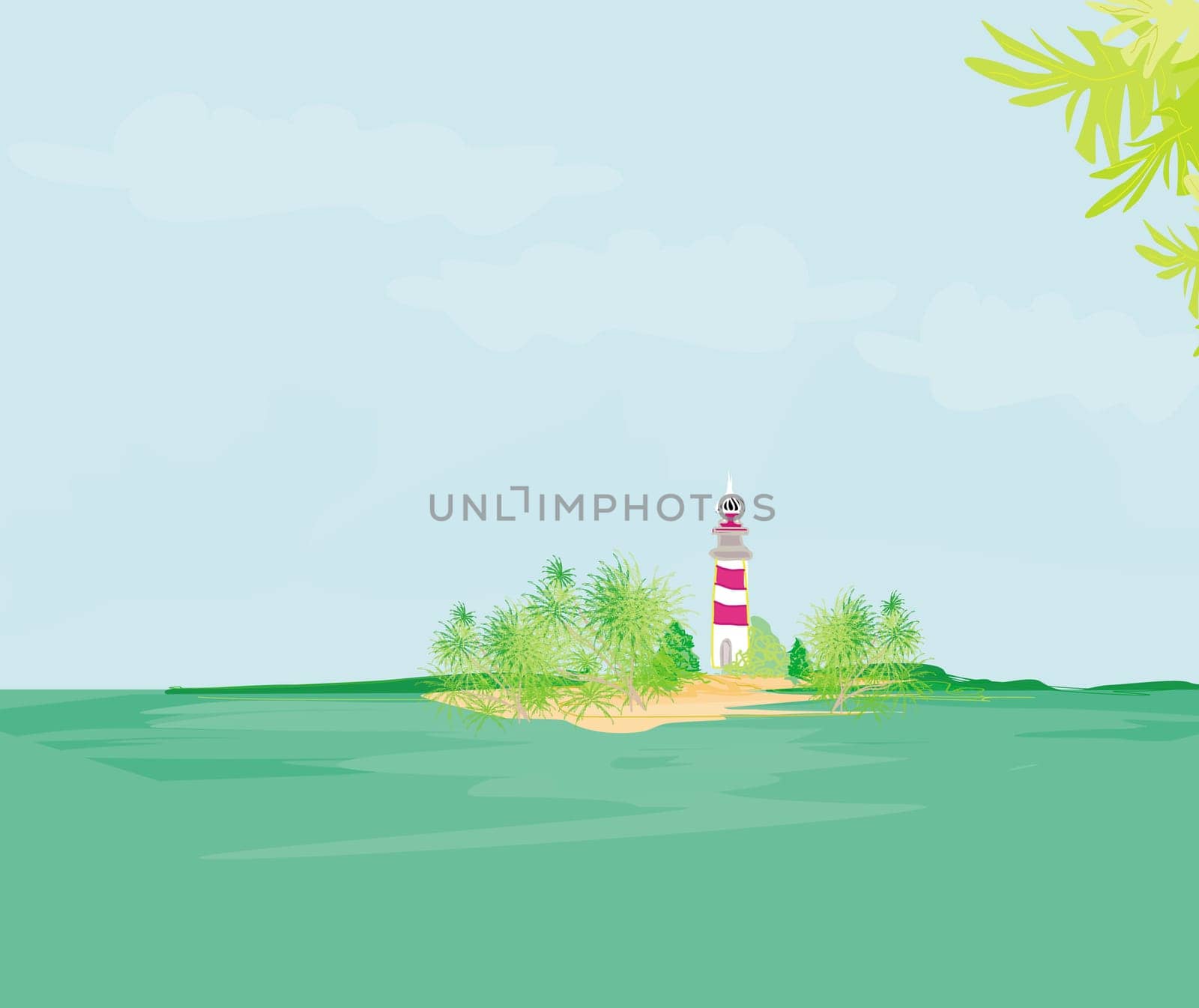 lighthouse seen from a tiny beach - Grunge Poster