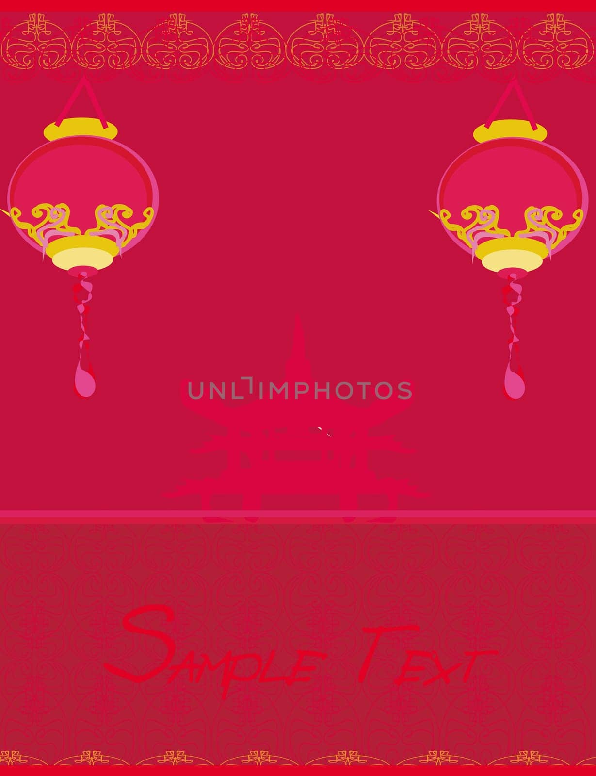 Chinese New Year card with asian lanterns