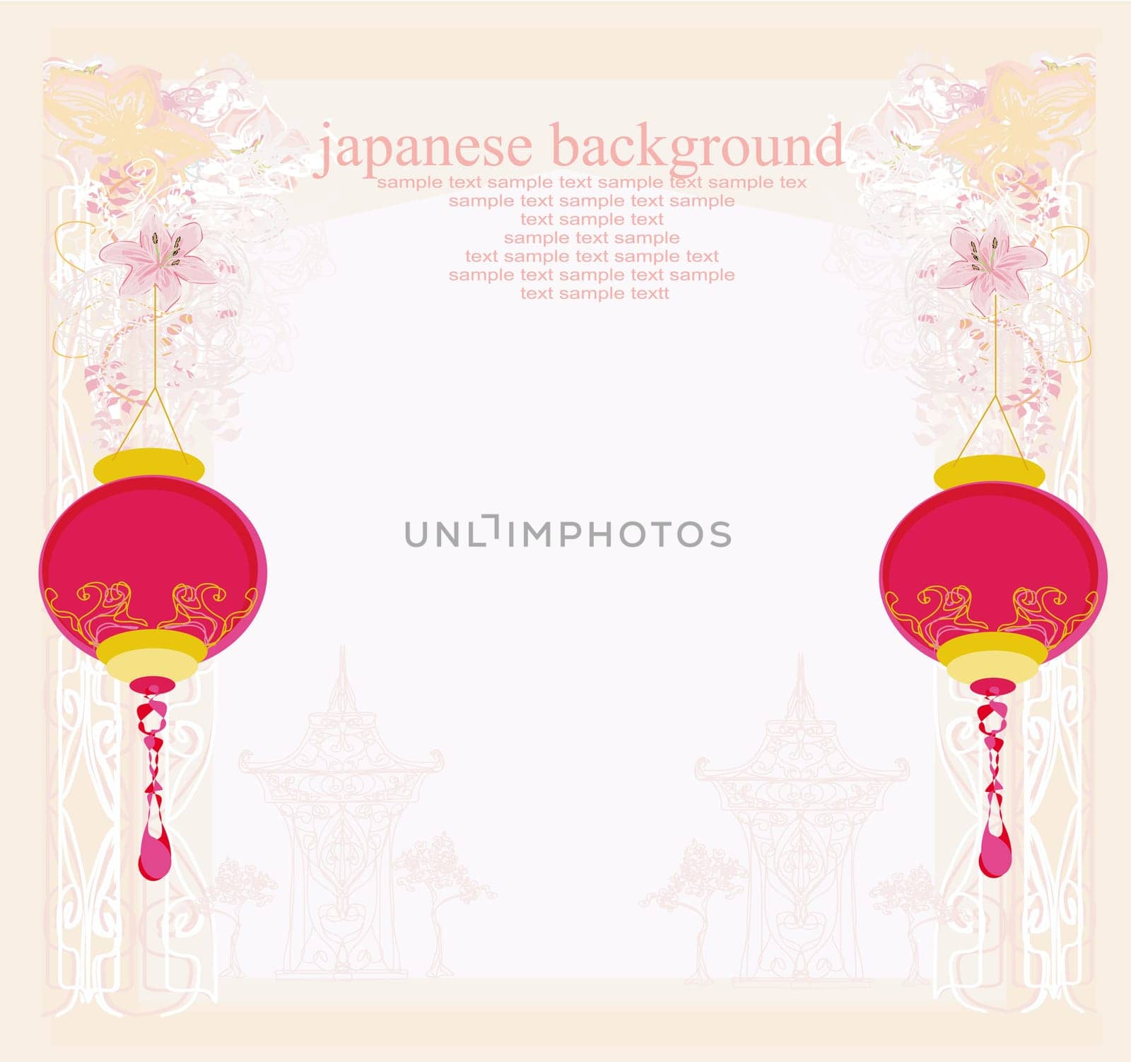 Chinese New Year card with asian lanterns