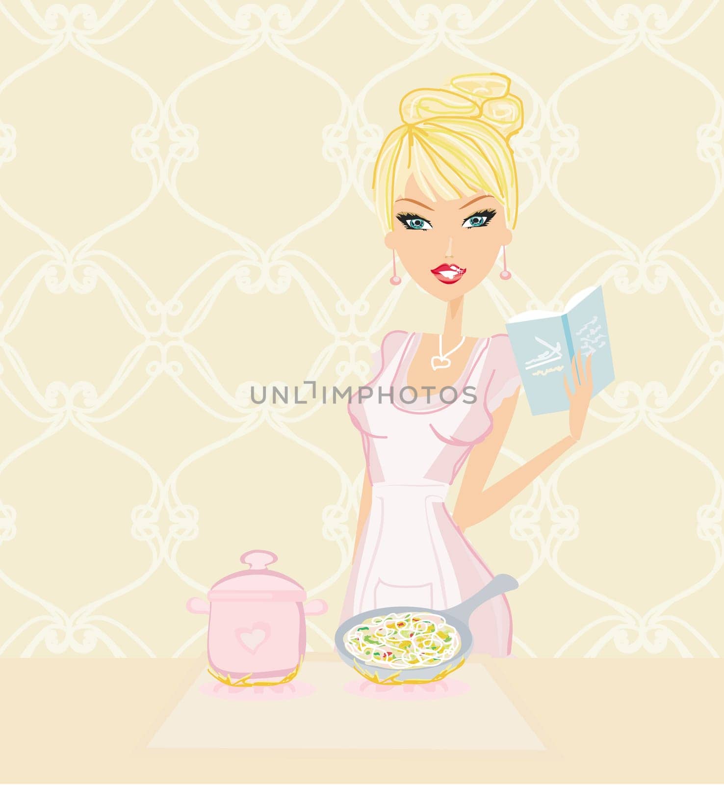 Beautiful lady cooking in the kitchen