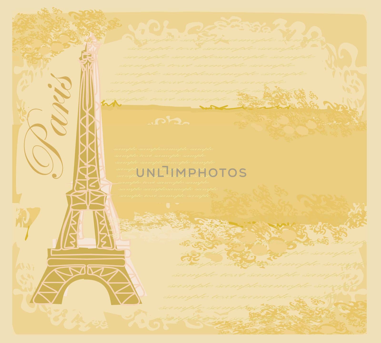 vintage retro Eiffel card on abstract background