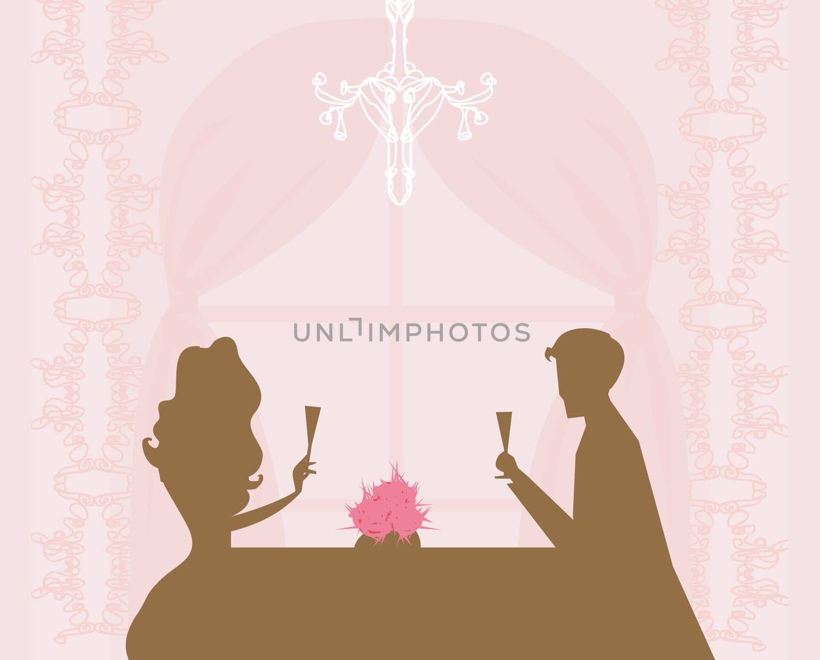 Young couple flirt and drink champagne