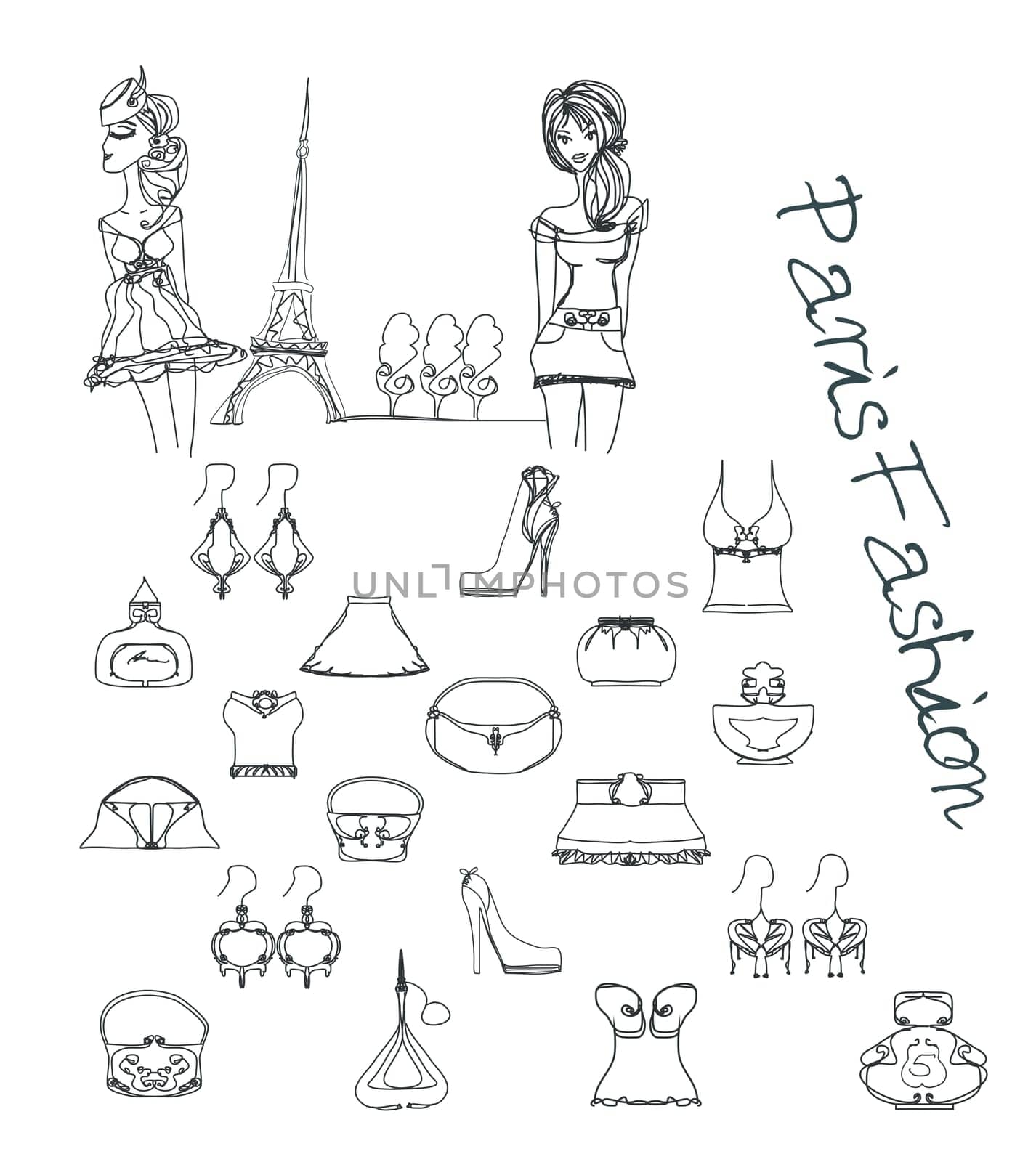 fashion Paris doodles  set