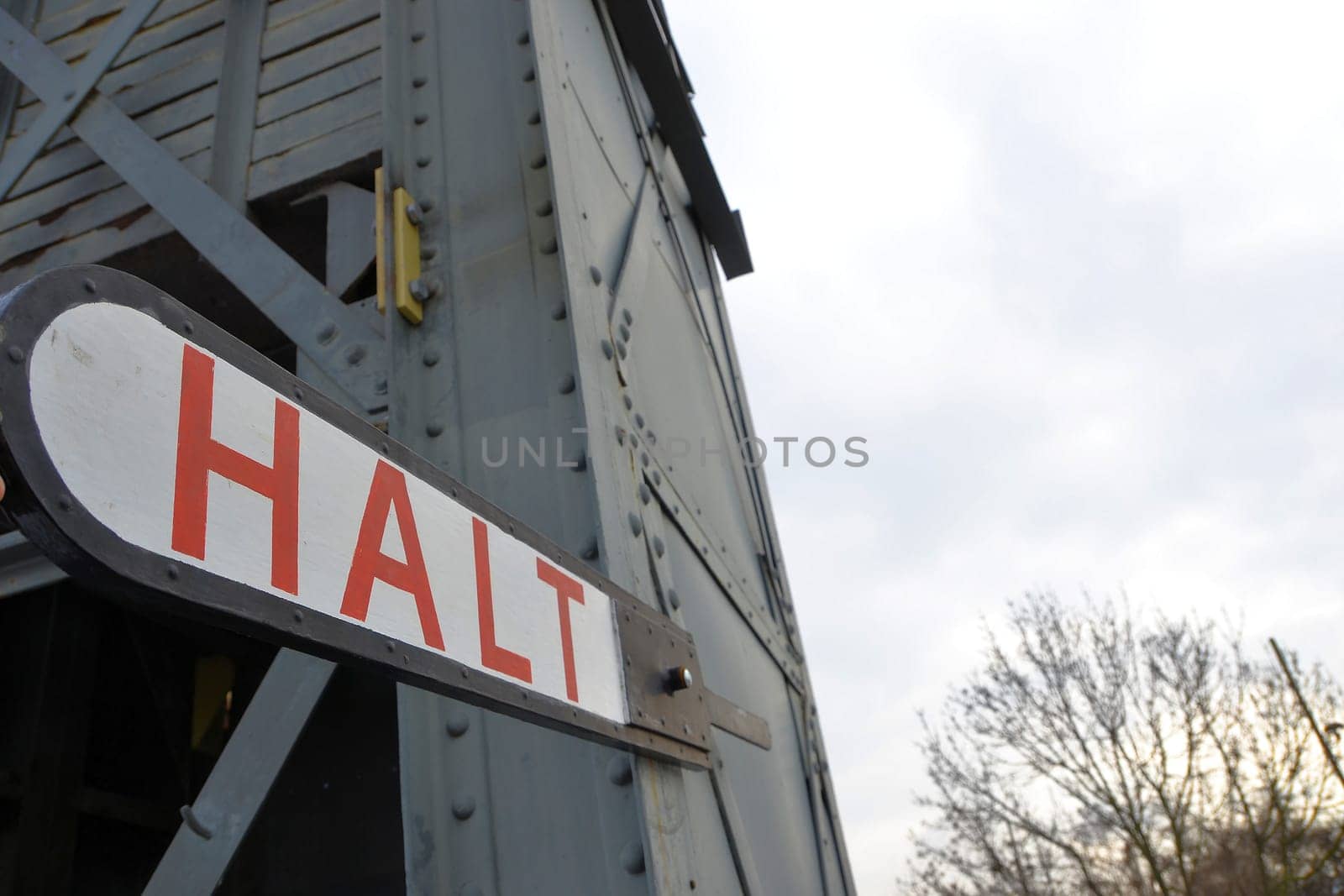 Sign on a historic bridge