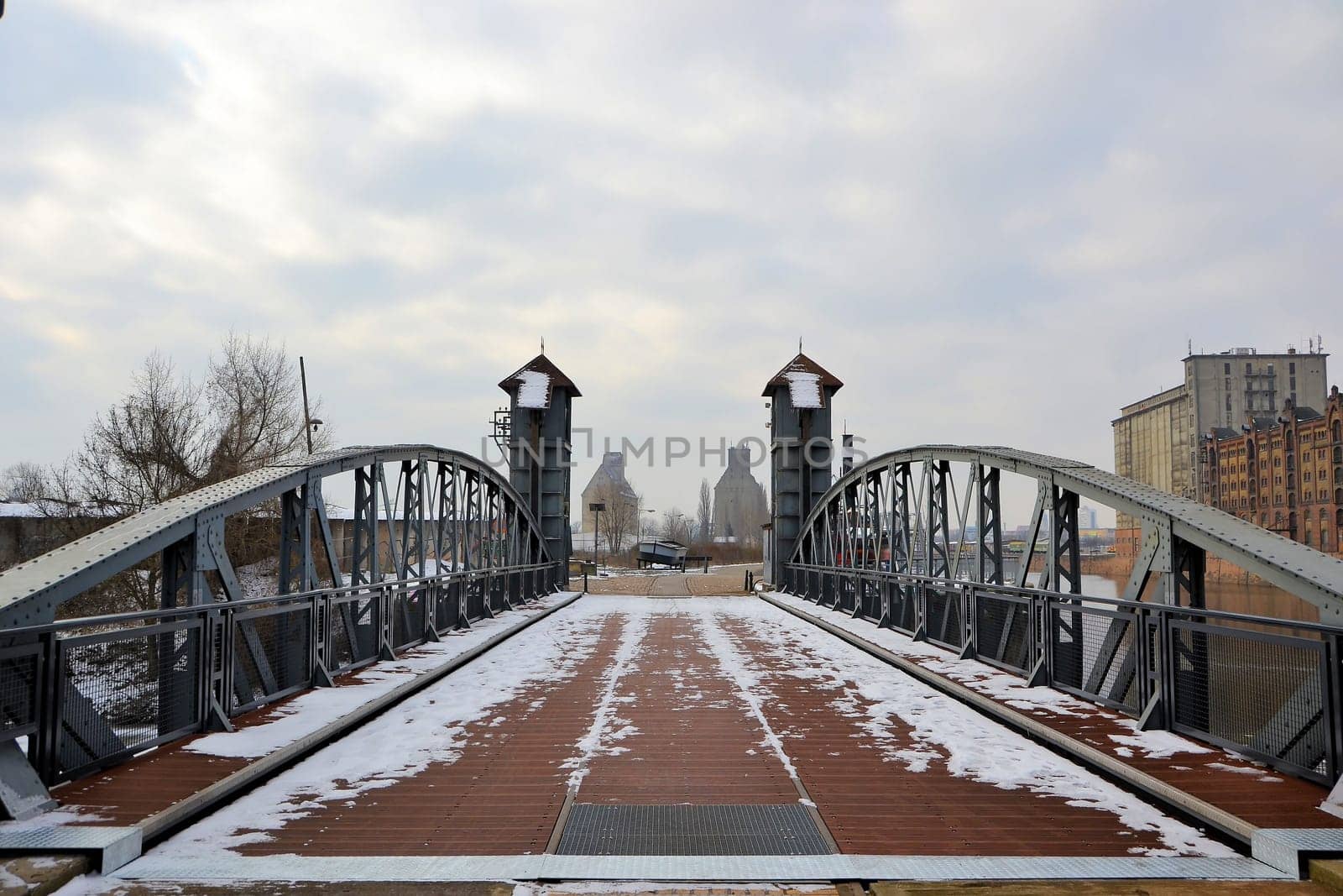 Lift bridge in the commercial port of Magdeburg