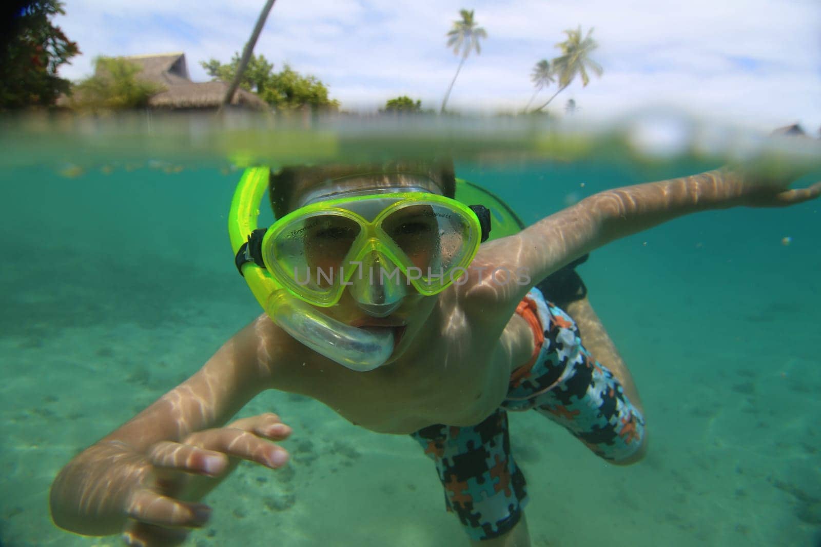 Close-up of snorkeling boy underwater