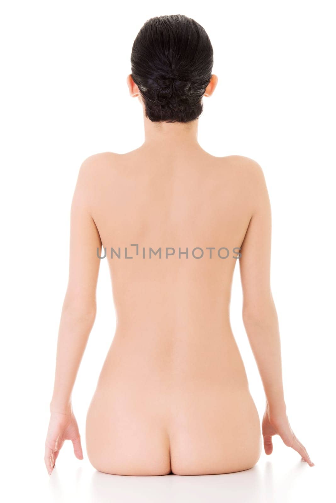 Young beauty nude women back, isolated on white