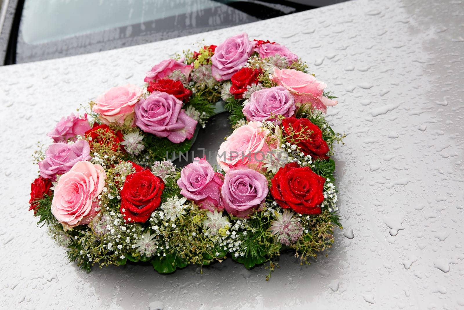 Floral Decoration Wedding Car in the Rain