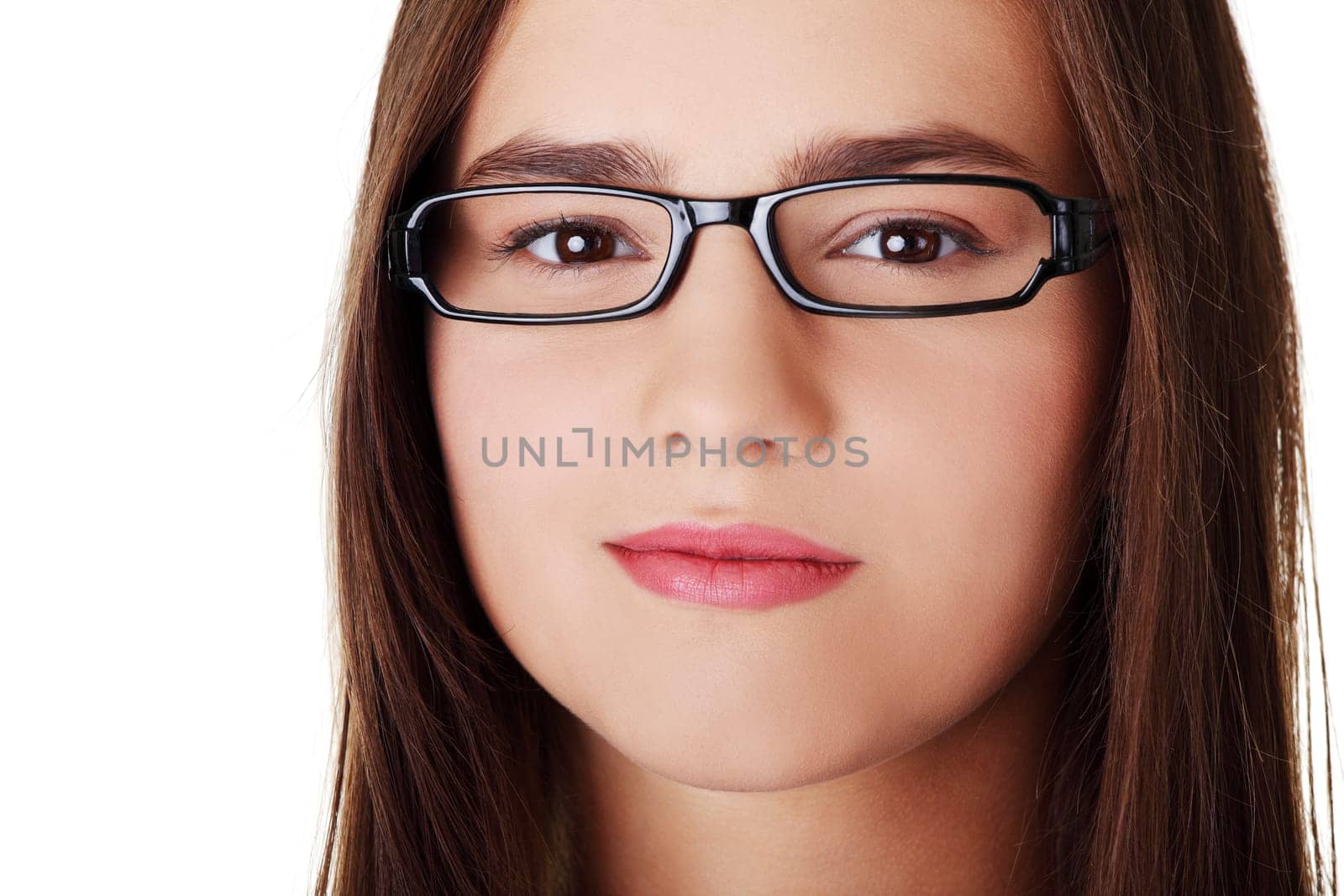 Teen girl portrait, isolated on white