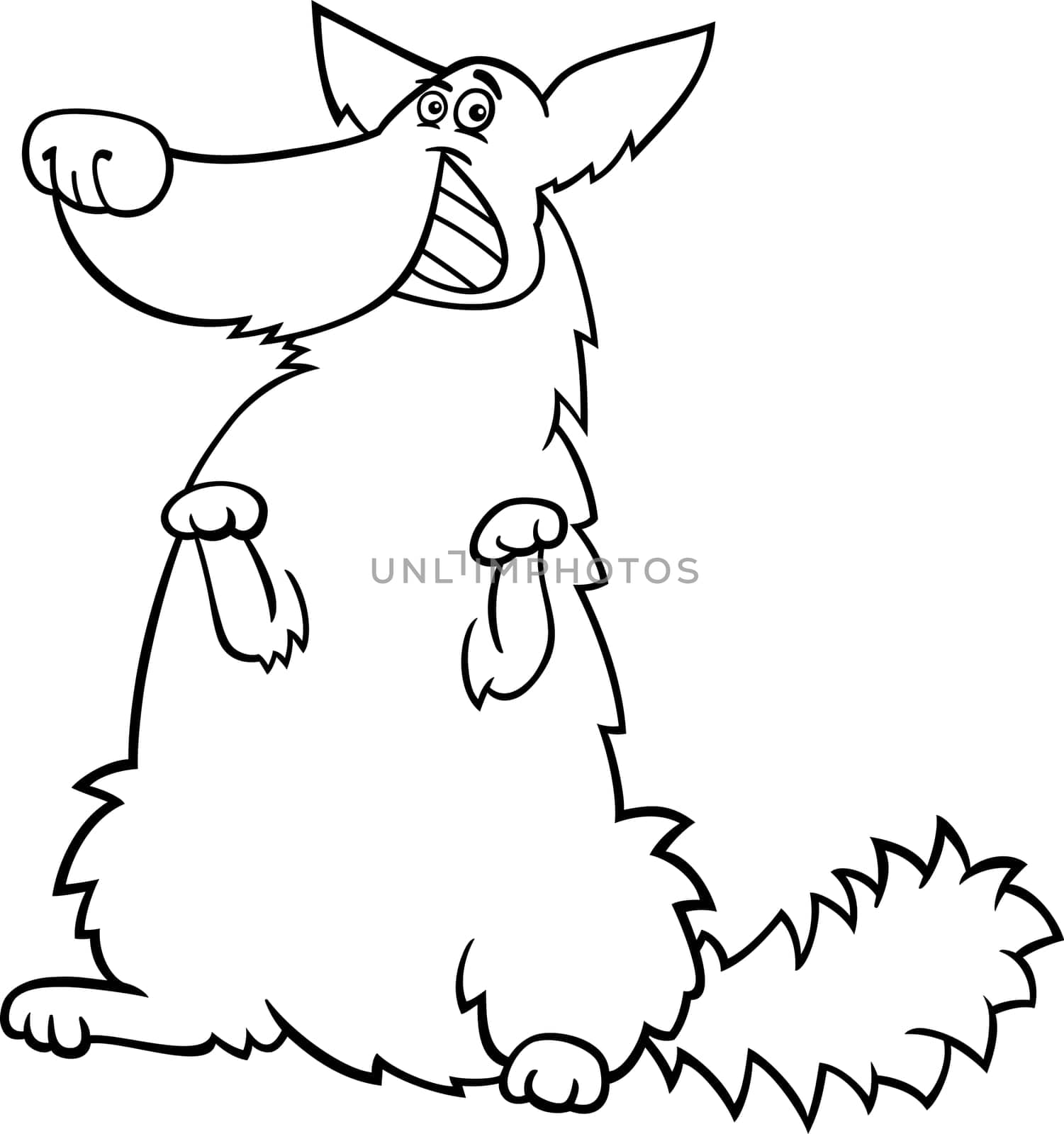 Black and White Cartoon Illustration of Funny Standing Shaggy Dog for Coloring Book