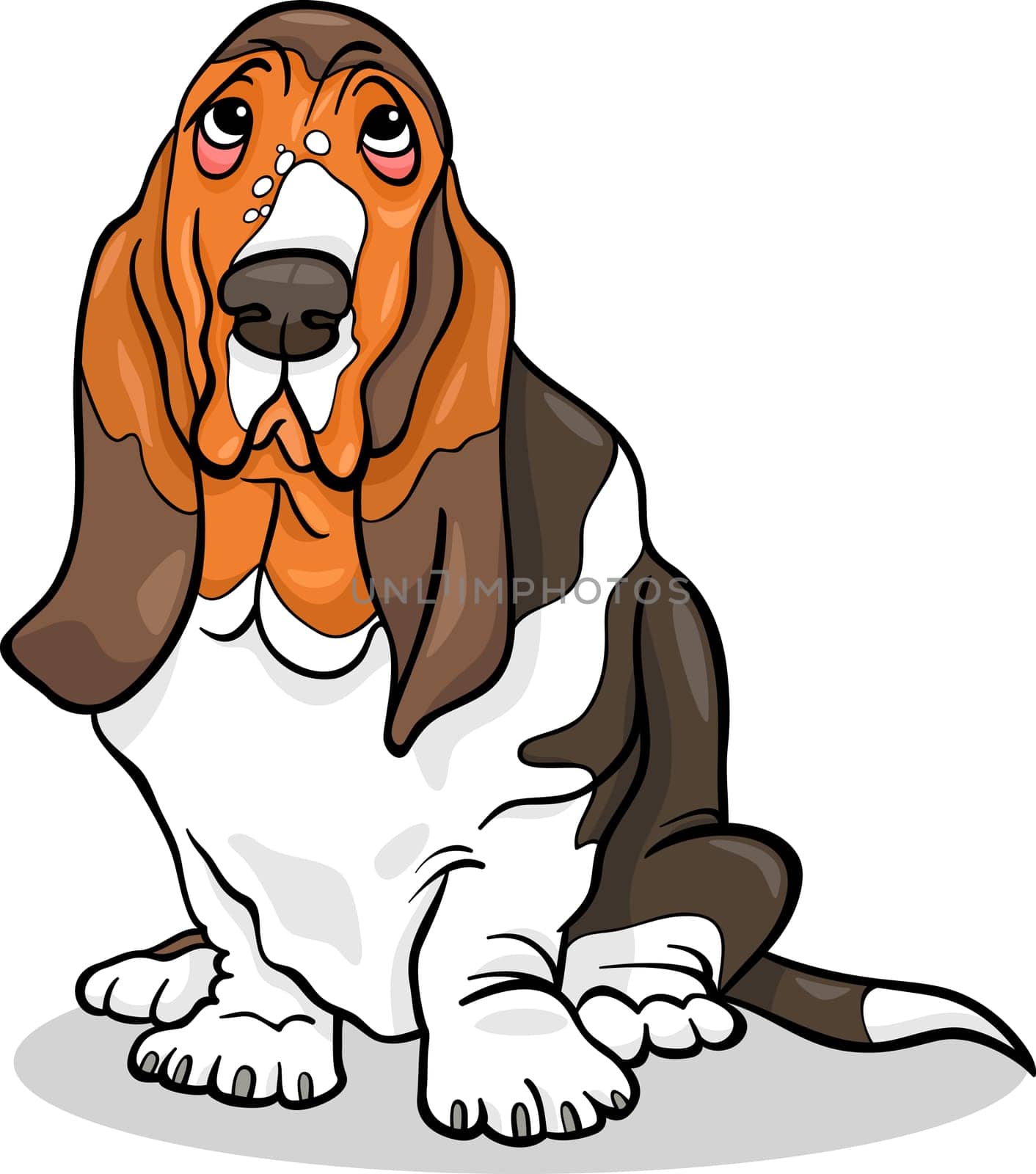 Cartoon Illustration of Cute Basset Hound Purebred Dog