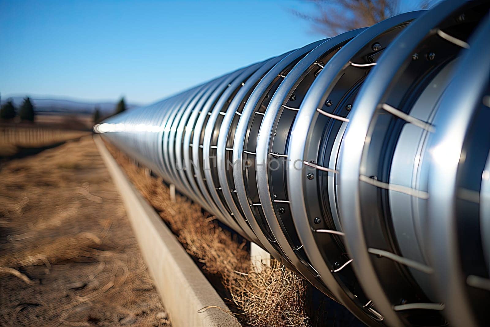 a pipeline with metal pipes on the side of it by golibtolibov