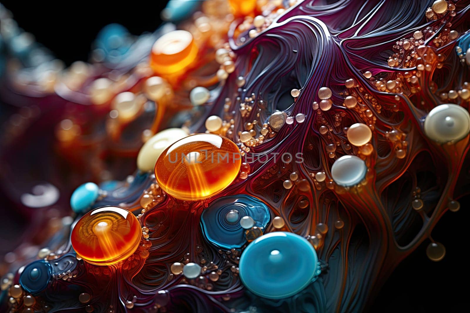 a psychedelic fractal image with orange and blue spheres by golibtolibov