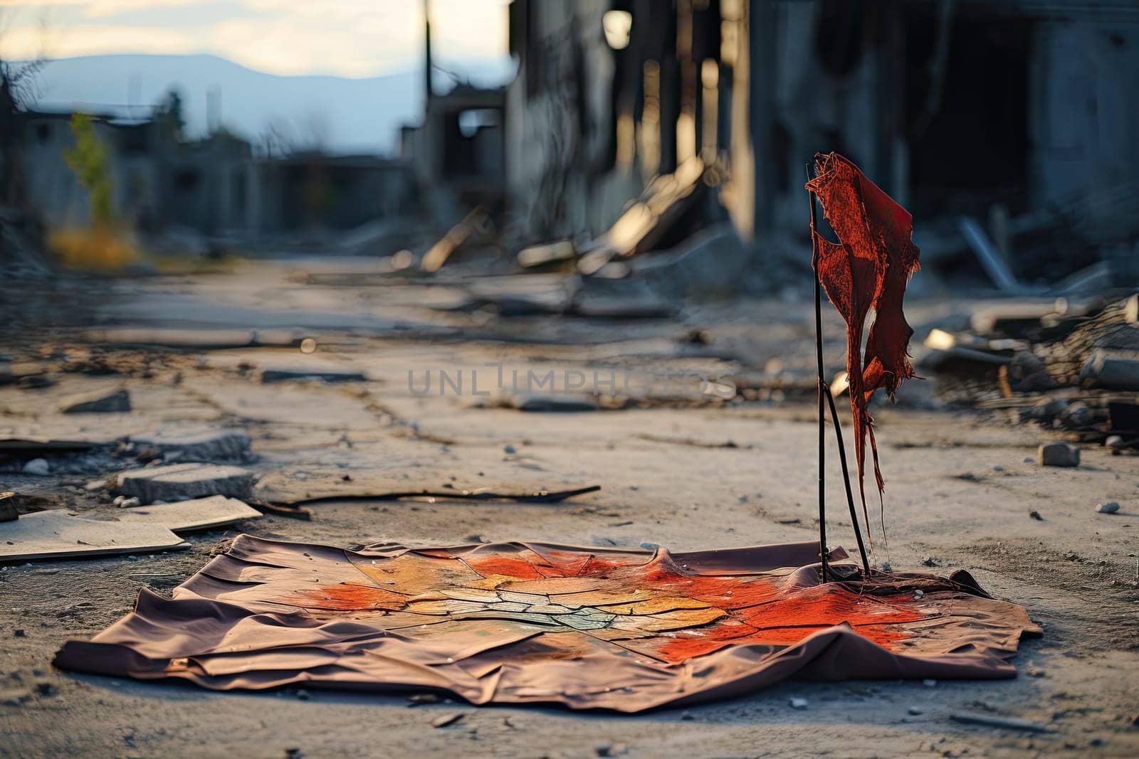a red bird standing on top of a piece of paper that has been torn to it's body by the wind