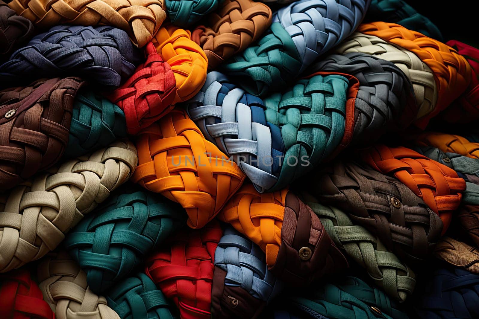 a pile of multicolored coils of scarves by golibtolibov