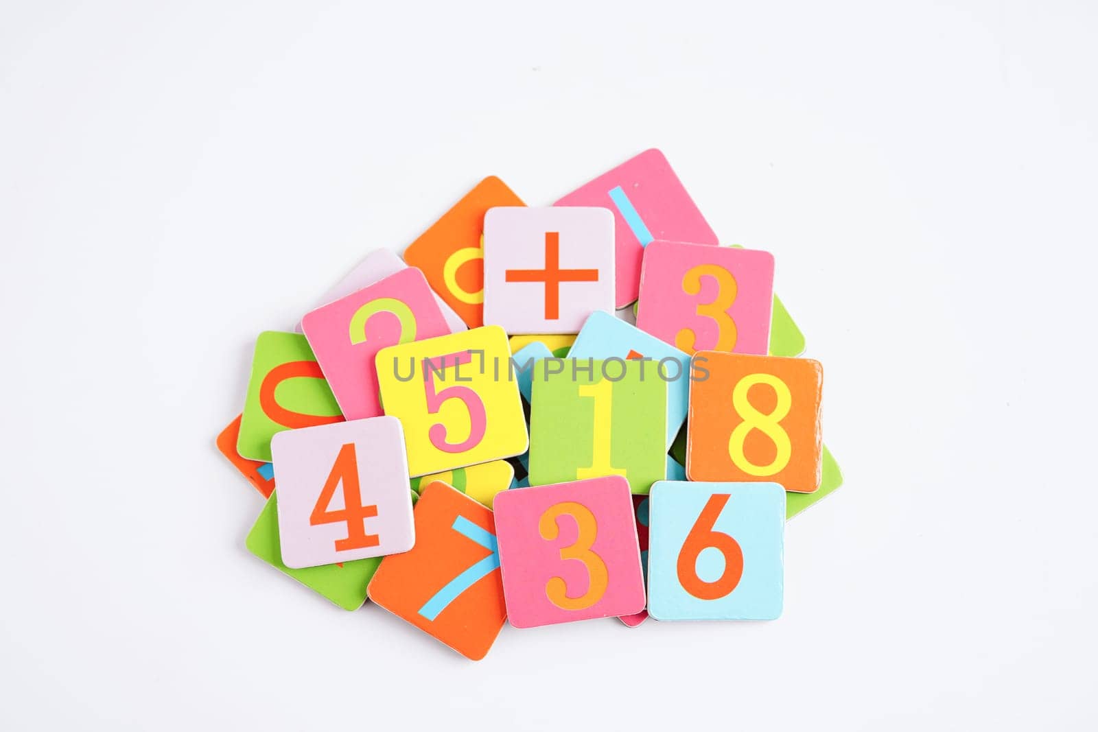Number wood block cubes for learning Mathematic, education math concept. by sweettomato