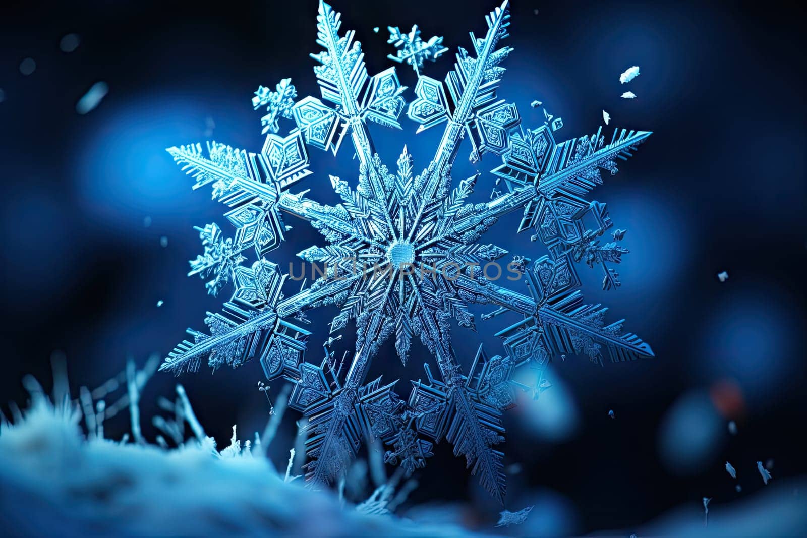 a snowflorer on a dark blue background with copy space in the bottom right hand corner and text below