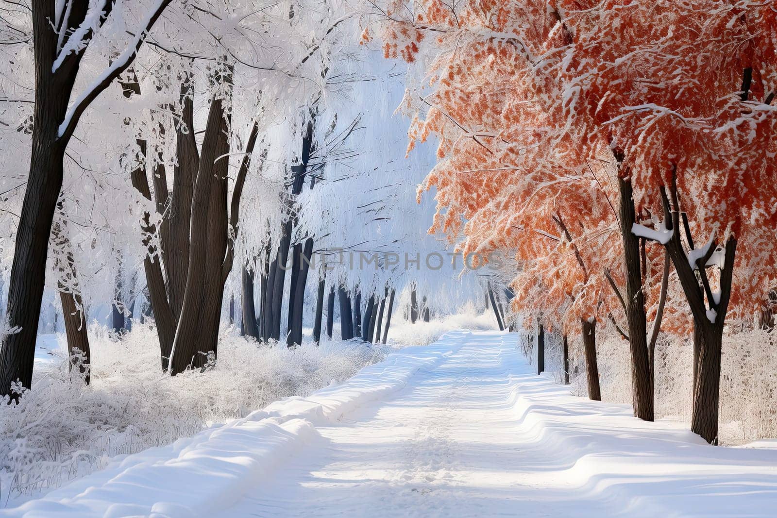 a snowy path with trees and snow on the ground in the fore, as if it's not clear