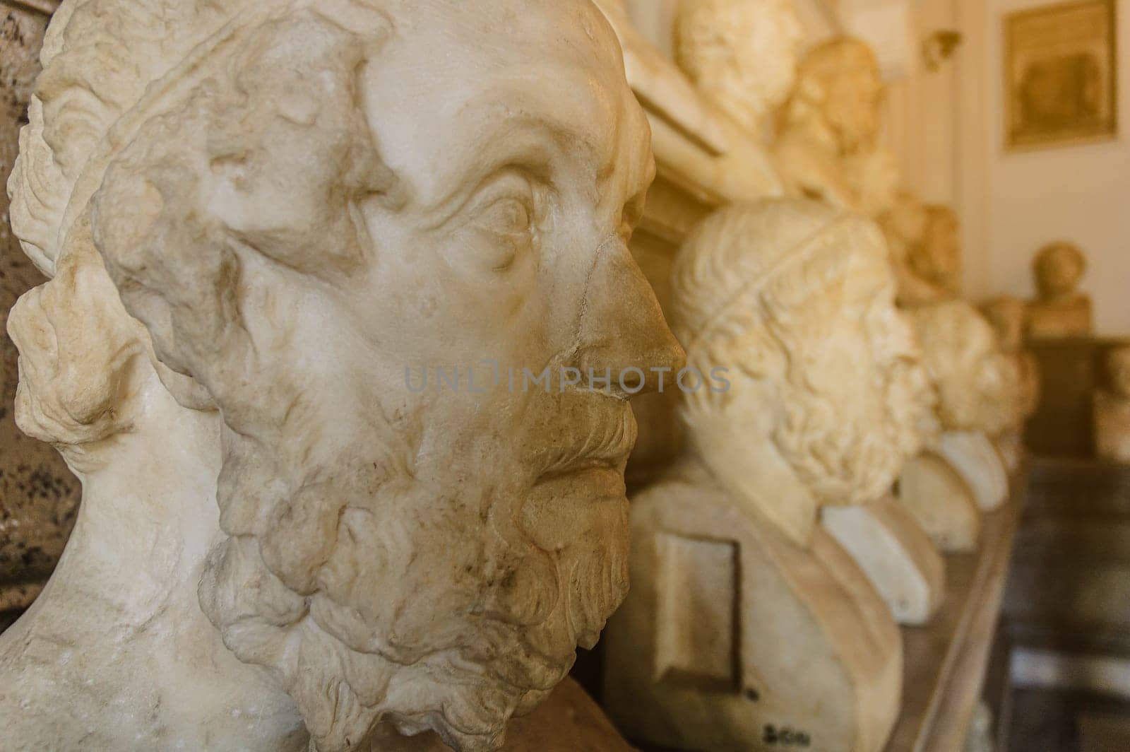 Rome, Italy, August 12, 2008: Roman busts in marble in Rome Capitoline Museums