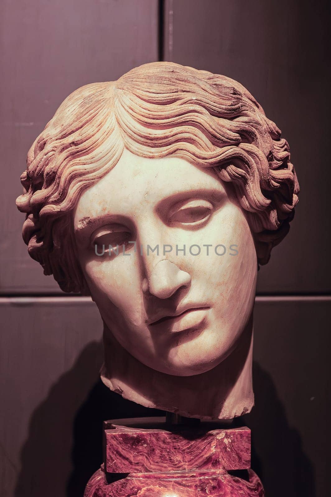 Rome, Italy, August 12, 2008: Marble head of a woman. Rome Capitoline Museums