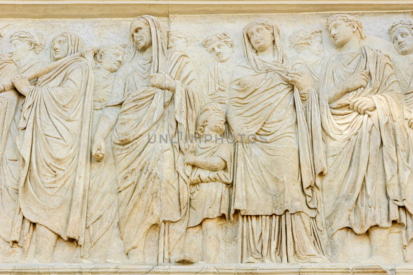 Rome, Italy, August 19, 2008: Ara Pacis. Altar of peace. In the frieze you can see Livia, wife of Octavio Augusto.