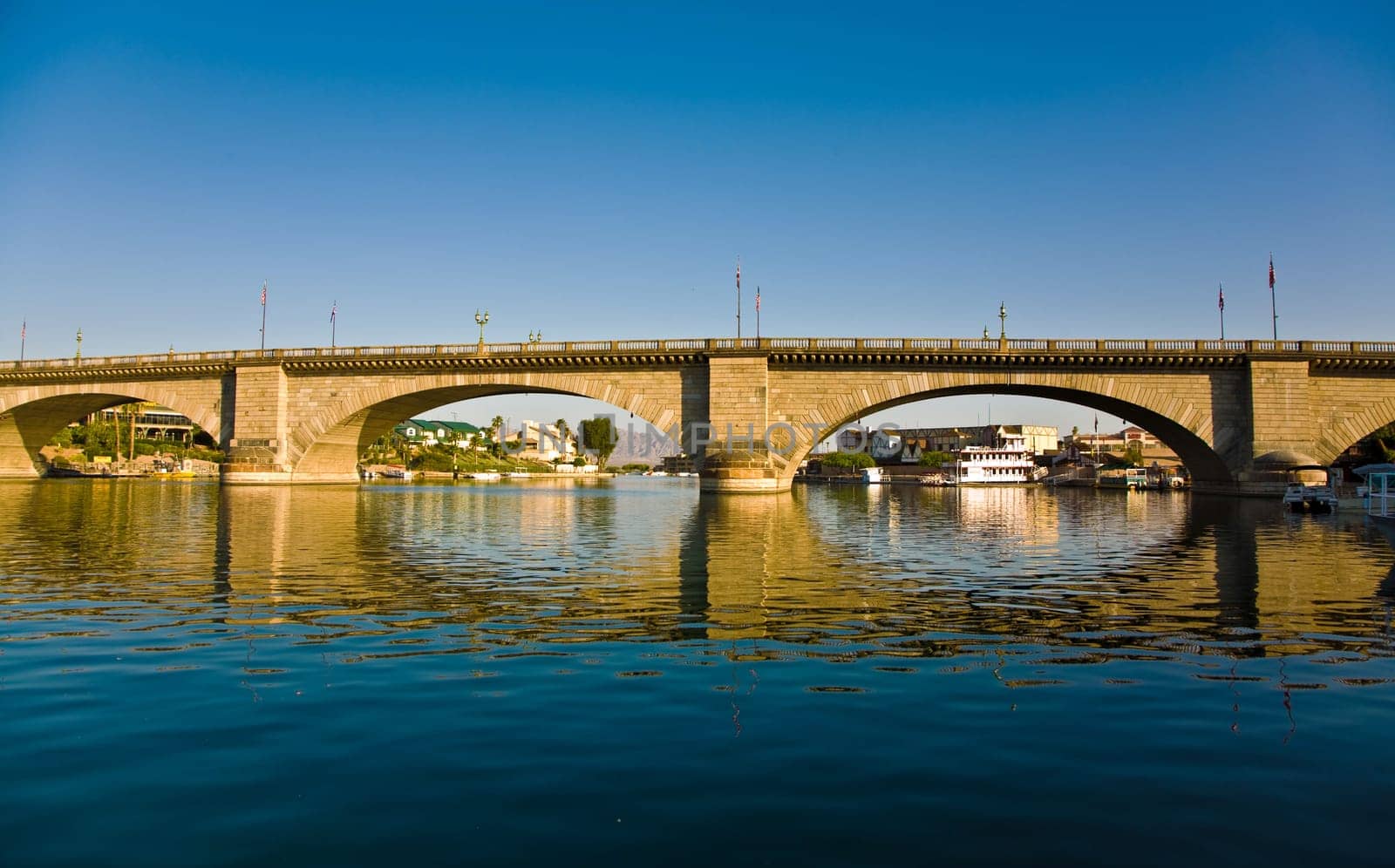 London Bridge in Lake Havasu, old historic bridge rebuilt with original stones in America