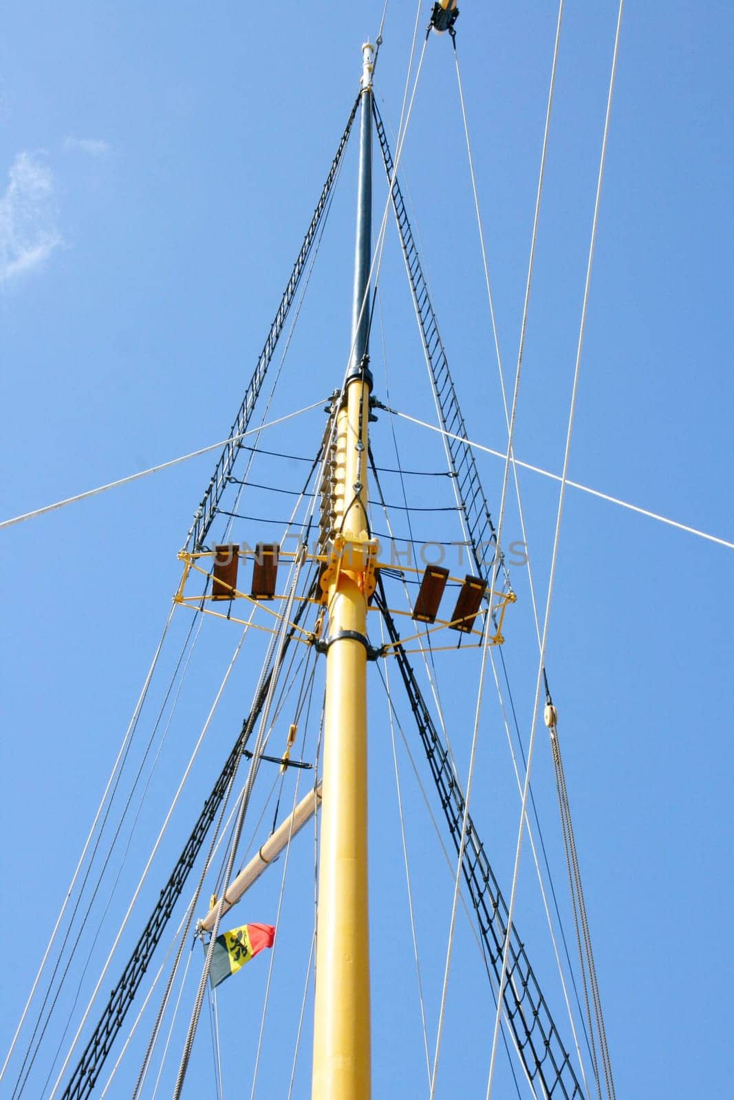 The rigging of a sailing ship,without sails