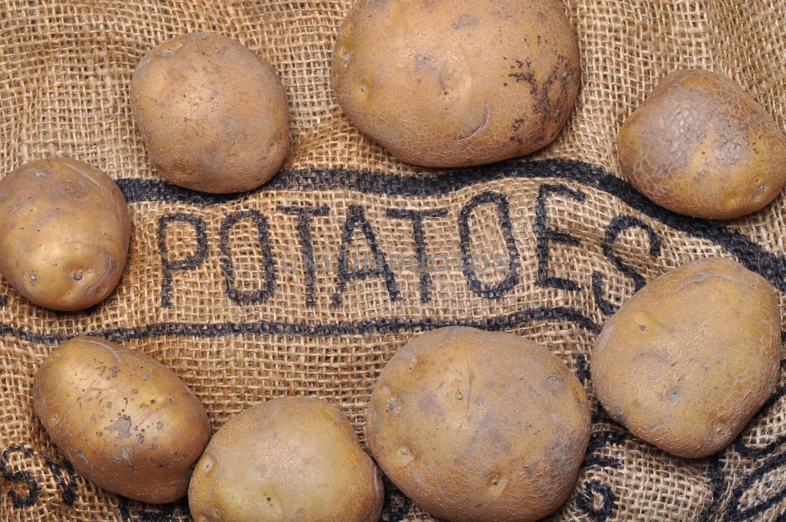 potatoes on burlap sack