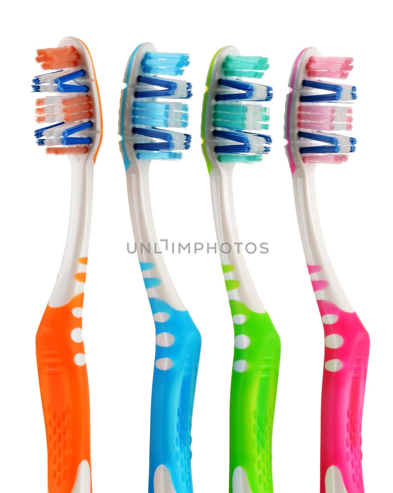 Composition with toothbrushes isolated on white background