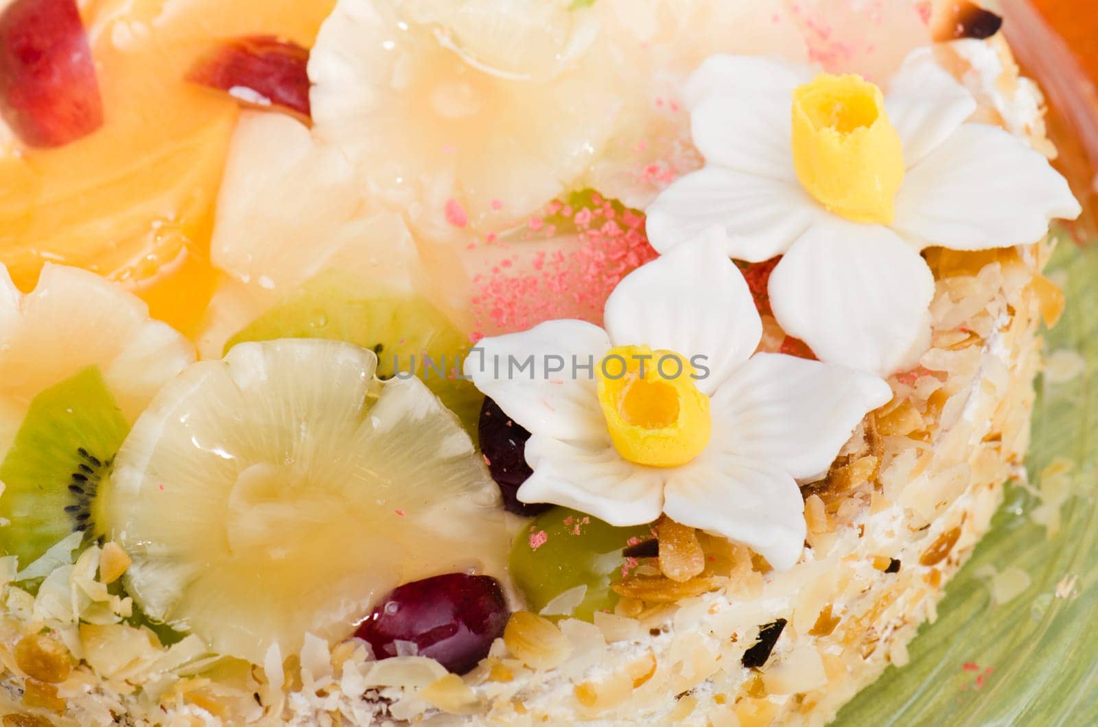 beautiful cake with fruit, close-up