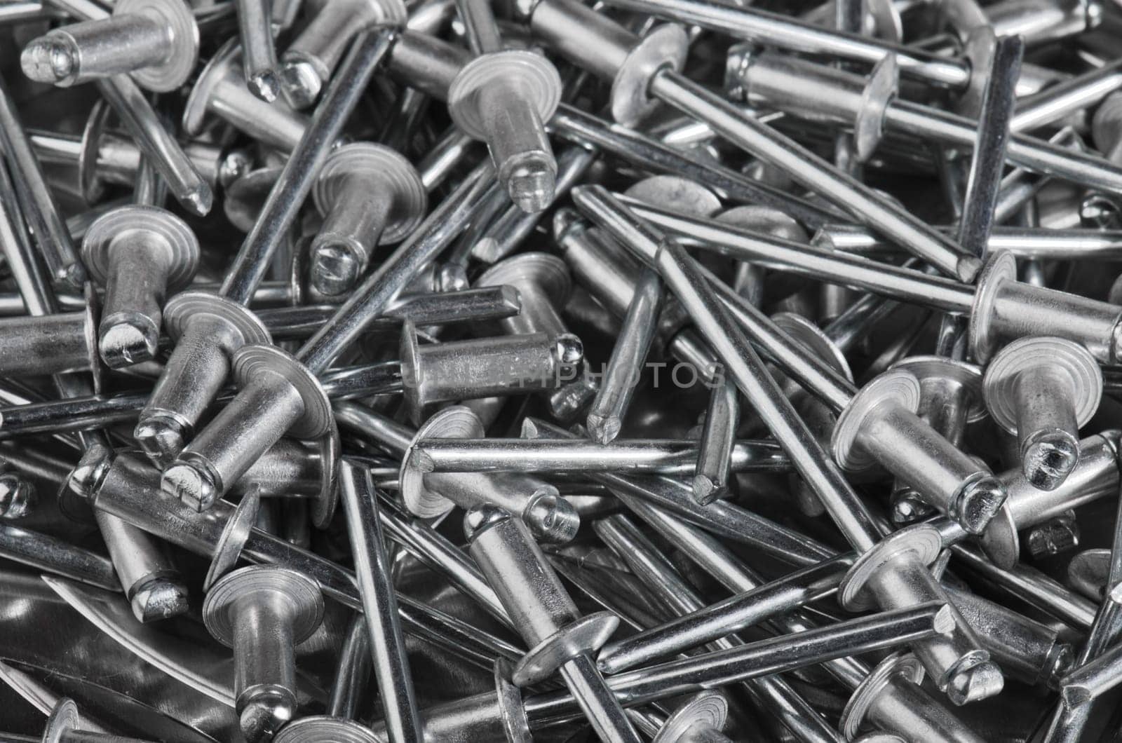 Aluminium assembly rivets, close up