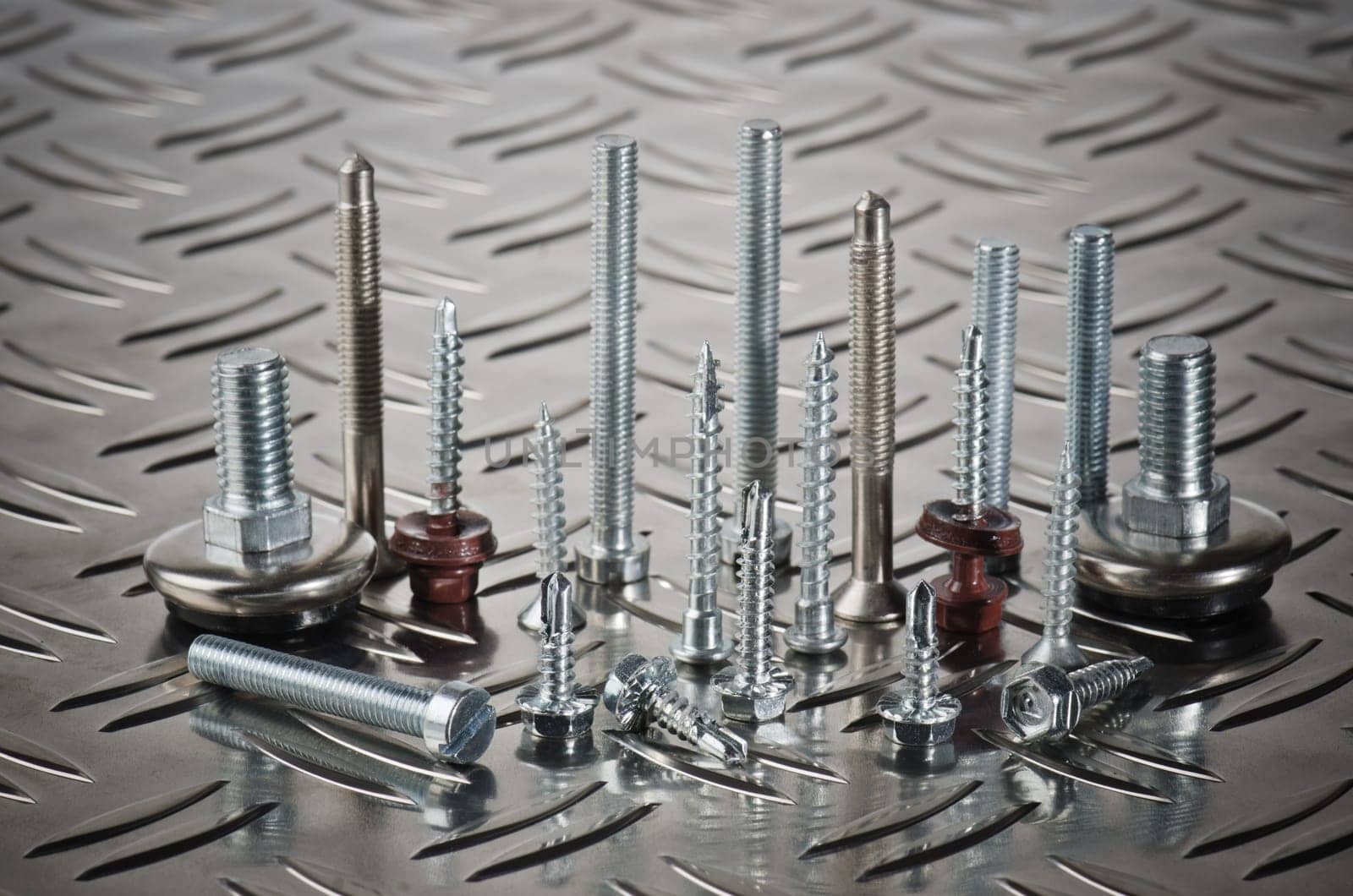 Varied screws and bolts, close up