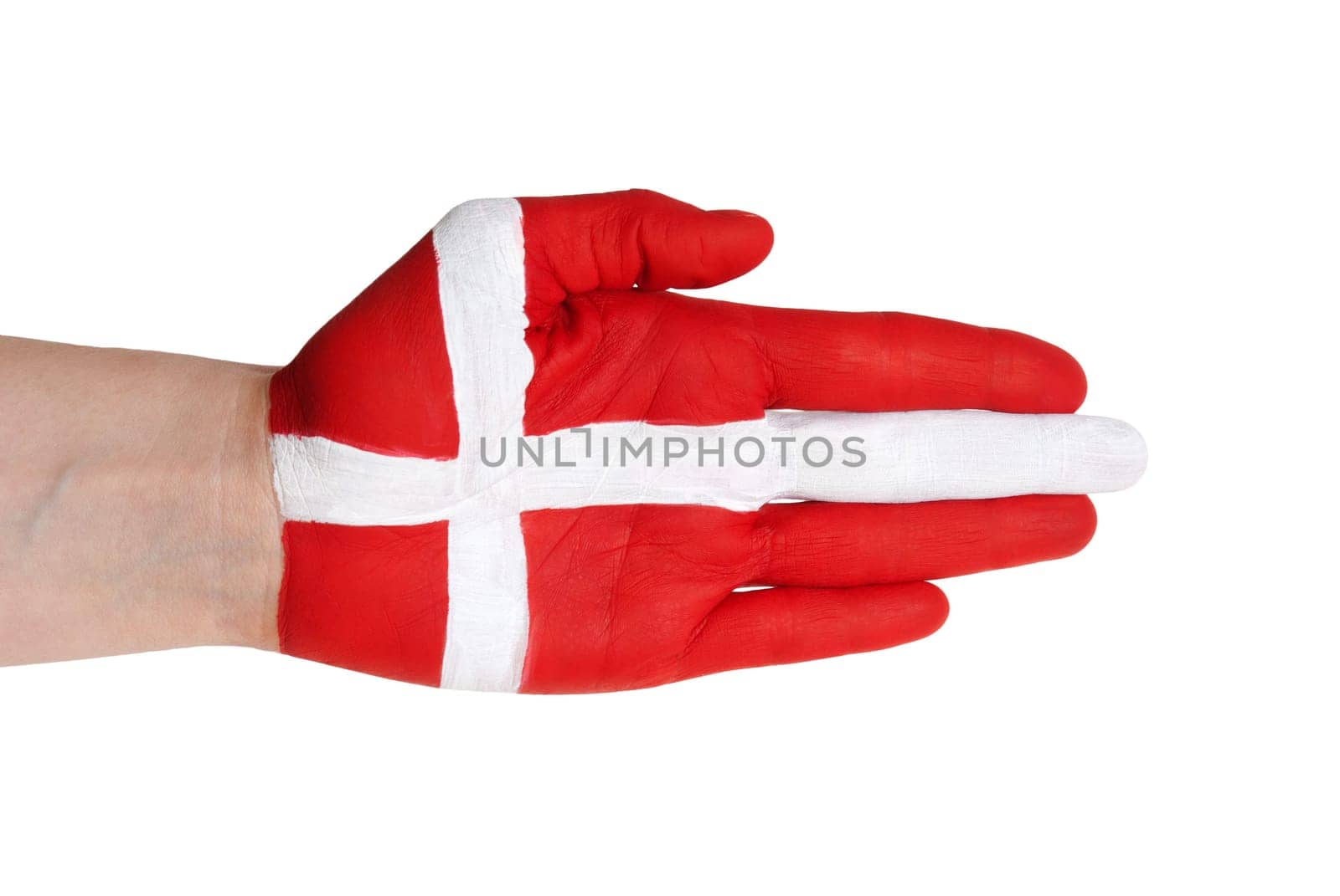 a danish hand in handshake gesture, isolated on white