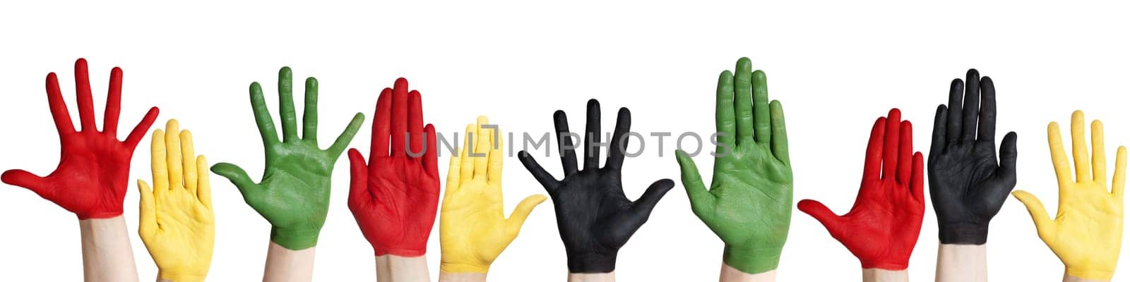 a panorama with colorful hands, isolated