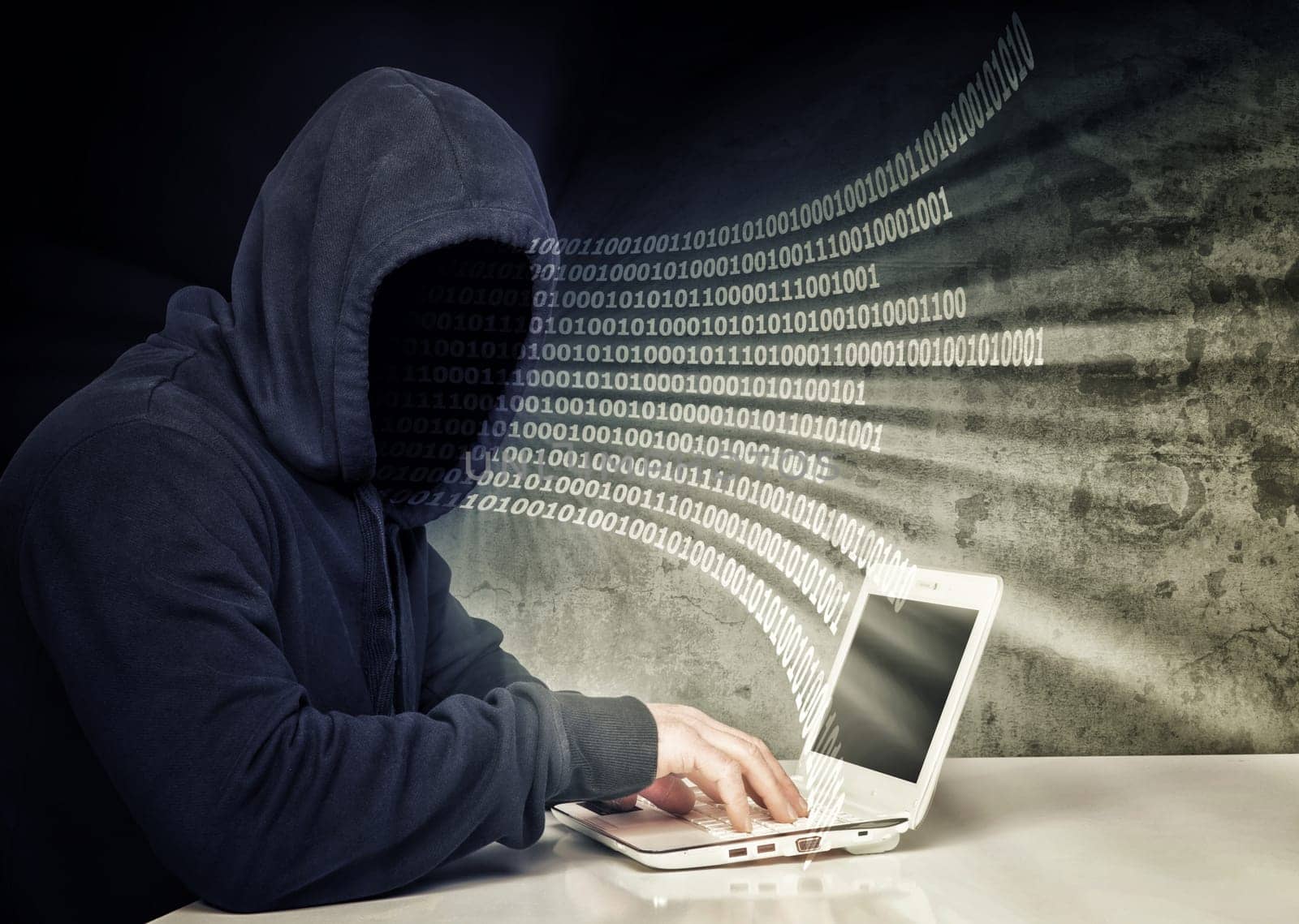 no face hacker and binary code