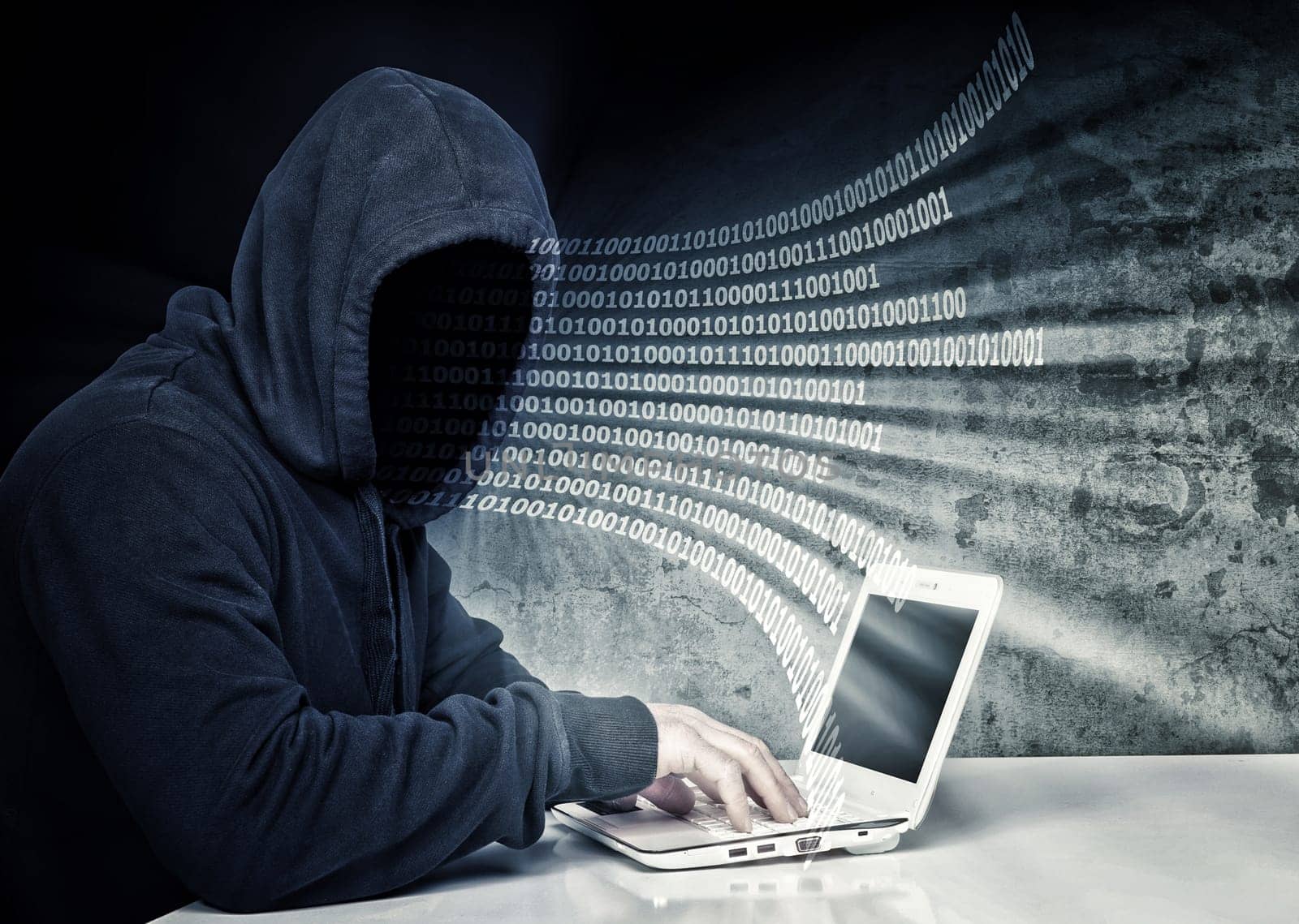no face hacker and binary code