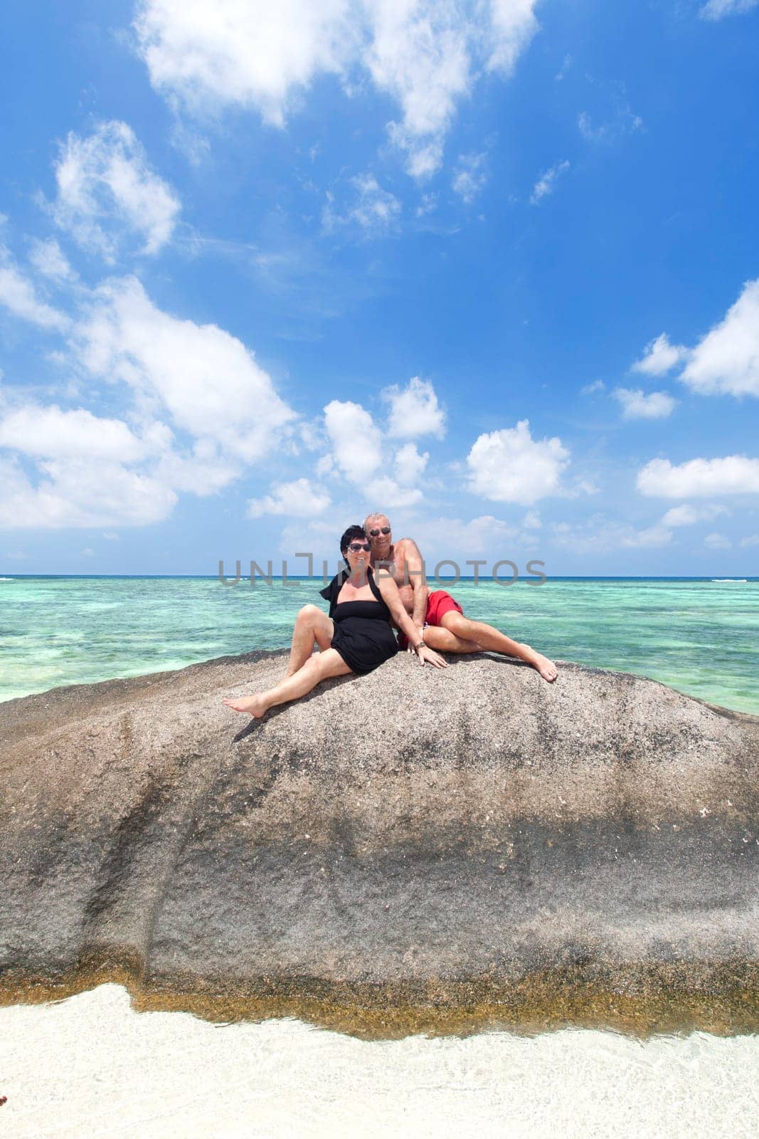Modern couple on the Seychelles beach