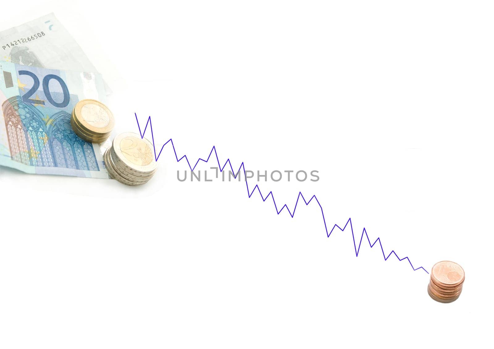 money symbolizing the euro crisis, money loses its value