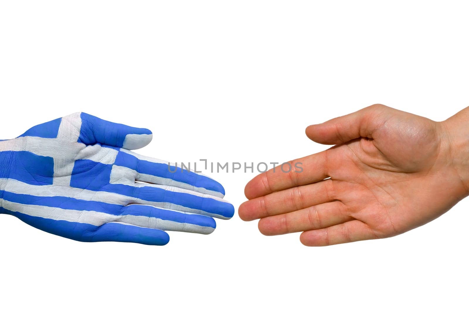 a greek hand and a hand with copyspace, isolated