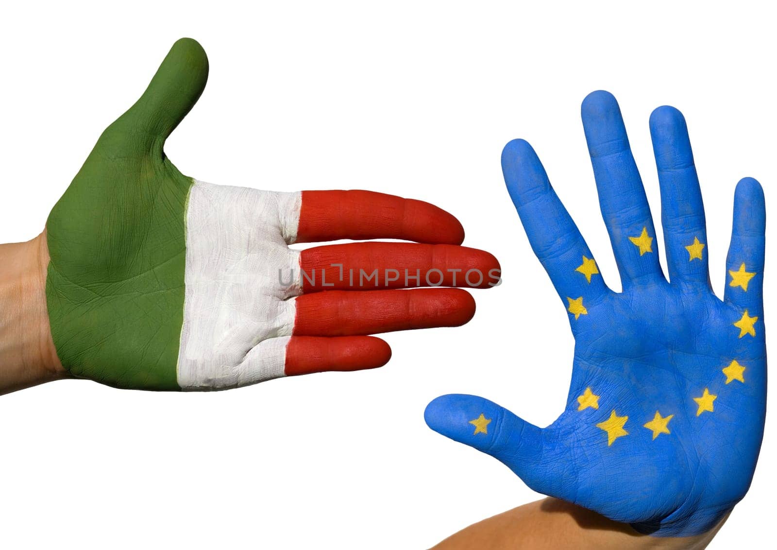 two hands symbolizing the partnership between italy and europe