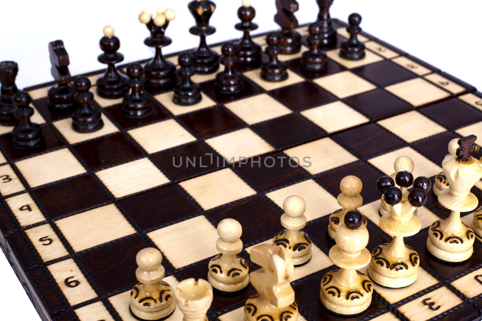 Chess board with figures during chess play