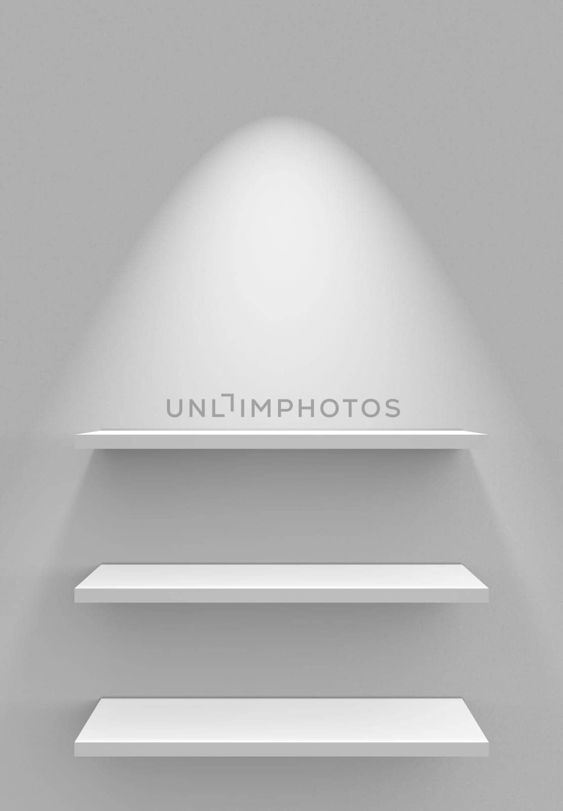 Three Shelves on Wall with Lighting - White