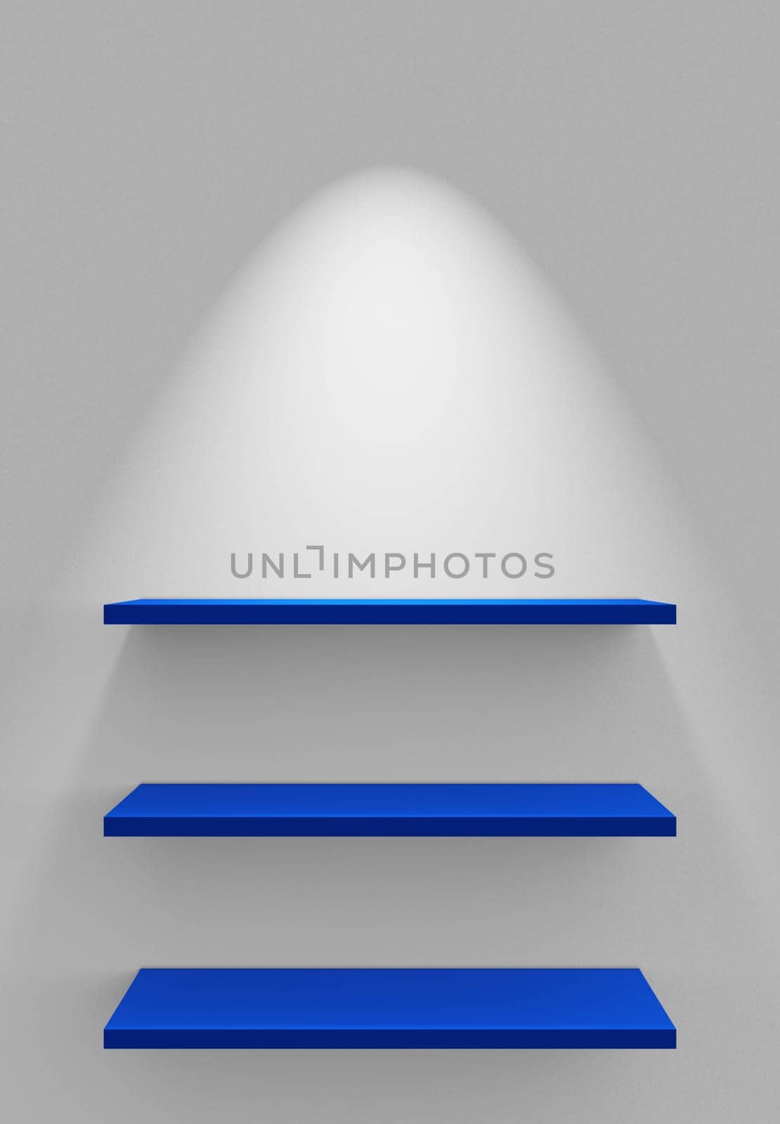 Three Shelves on Wall with Lighting - White Blue