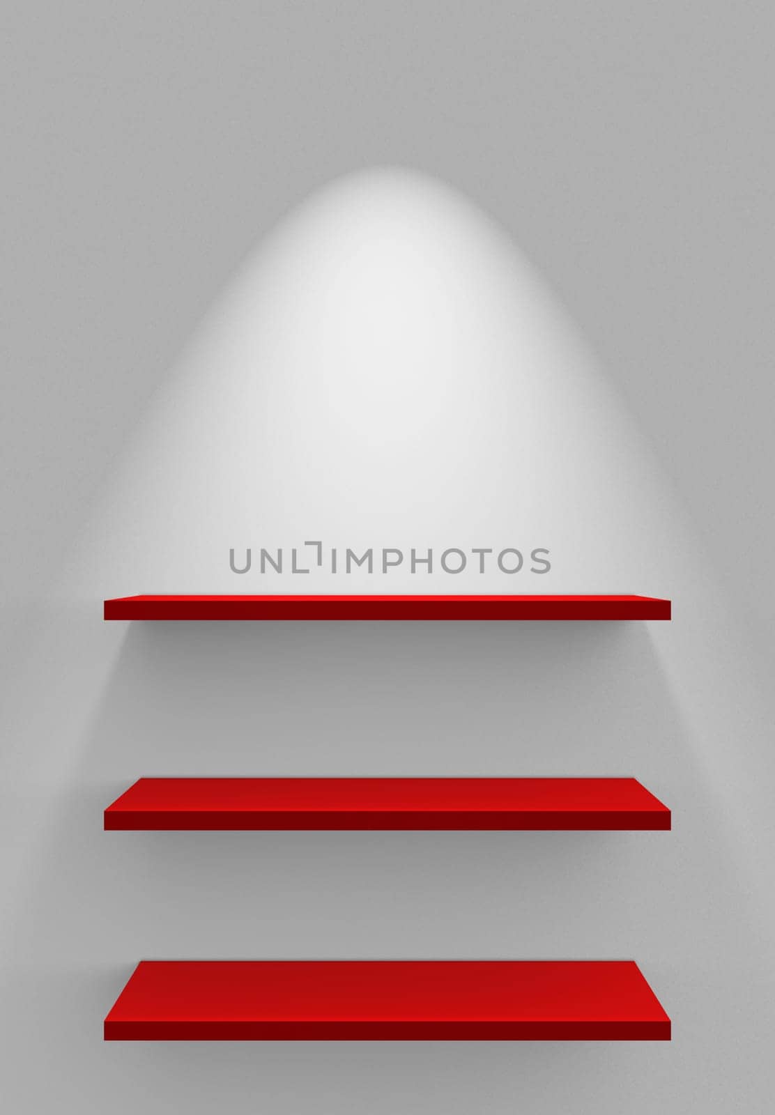 Three Shelves on Wall with Lighting - White Red