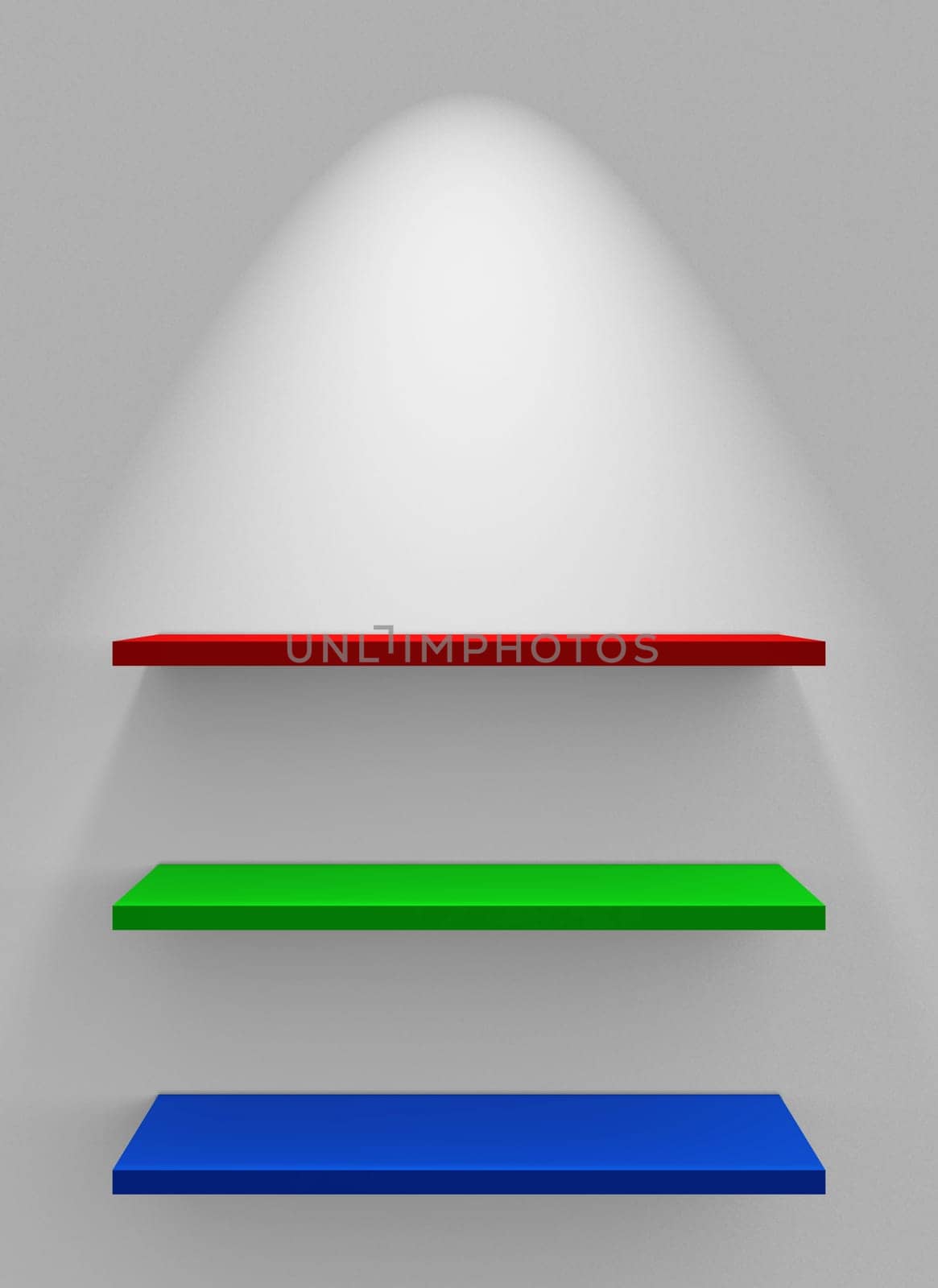 Three Shelves on Wall - Red Green Blue