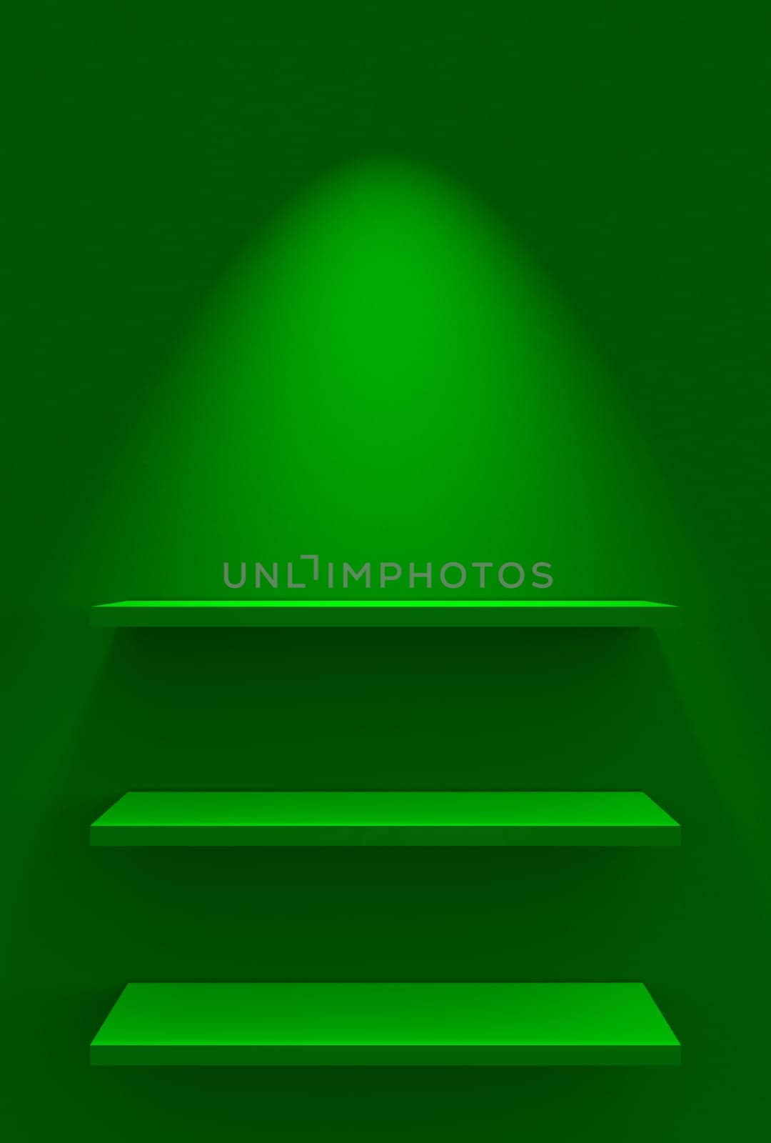 Three Shelves on Wall with Lighting - Green